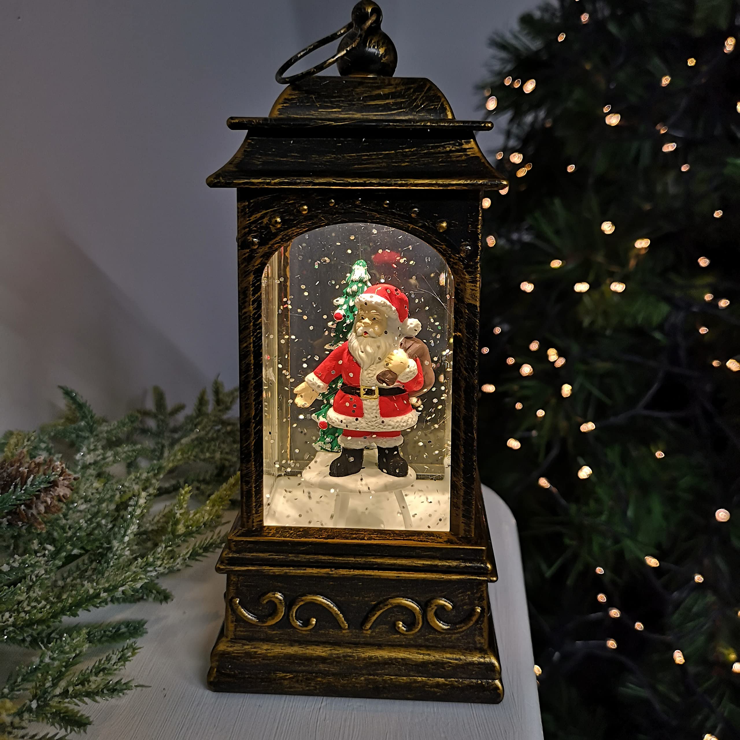 Samuel ALEXANDER 21cm Glitter Water Spinner Lantern - Santa