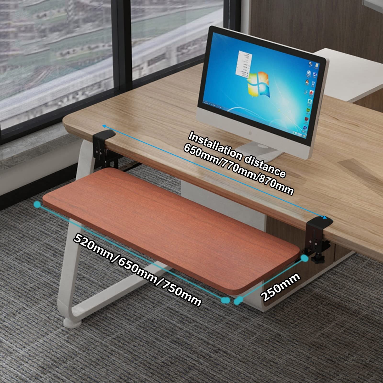 CVJdfhRE desk extender， Wooden Keyboard Tray Under Desk Sliding Shelf, Support and Mouses/Teak/520 * 250 Mm(Teak,520 * 250 Mm)
