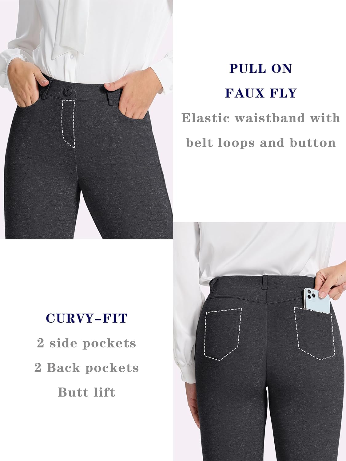 Tapata Women's 28''/30''/32''/34'' Stretchy Straight Dress Pants with Pockets Tall, Petite, Regular for Office Work Business - Image 5