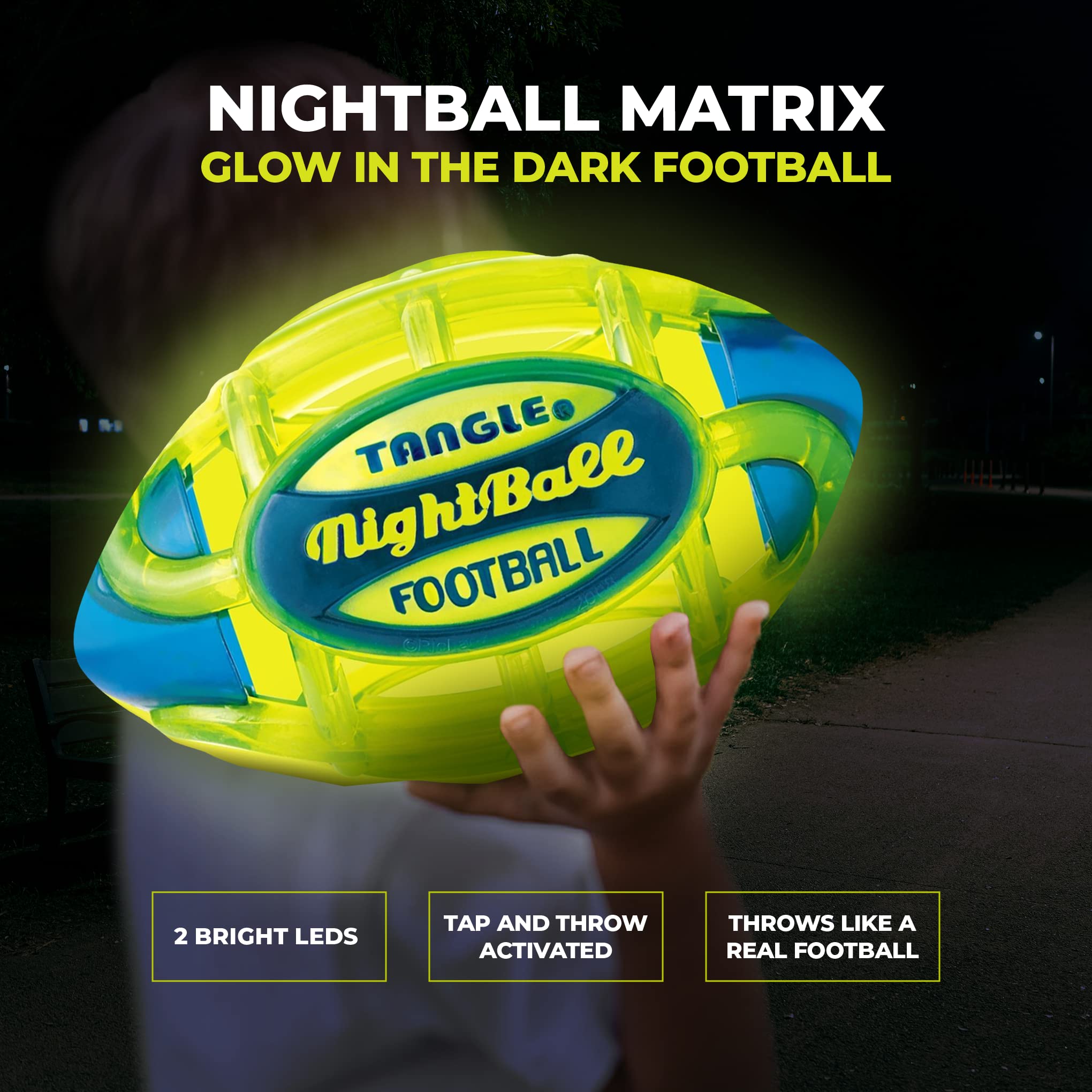 Tangle NightBall Glow in the Dark Light Up LED Football, Green with Blue - Image 3