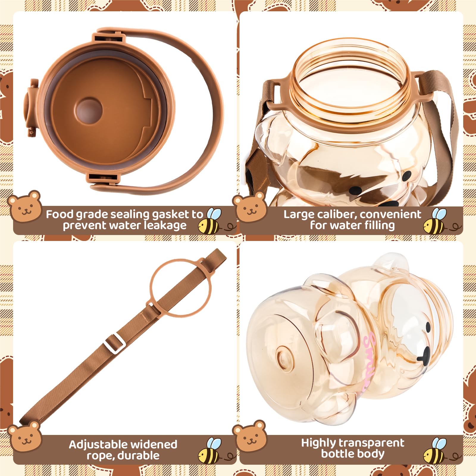 Borraccia Con Cannuccia Kikuo 800ml - Forma Di Orso Kawaii, Colore Blu Rosa, BPA Free E A Prova Di Perdite - 2