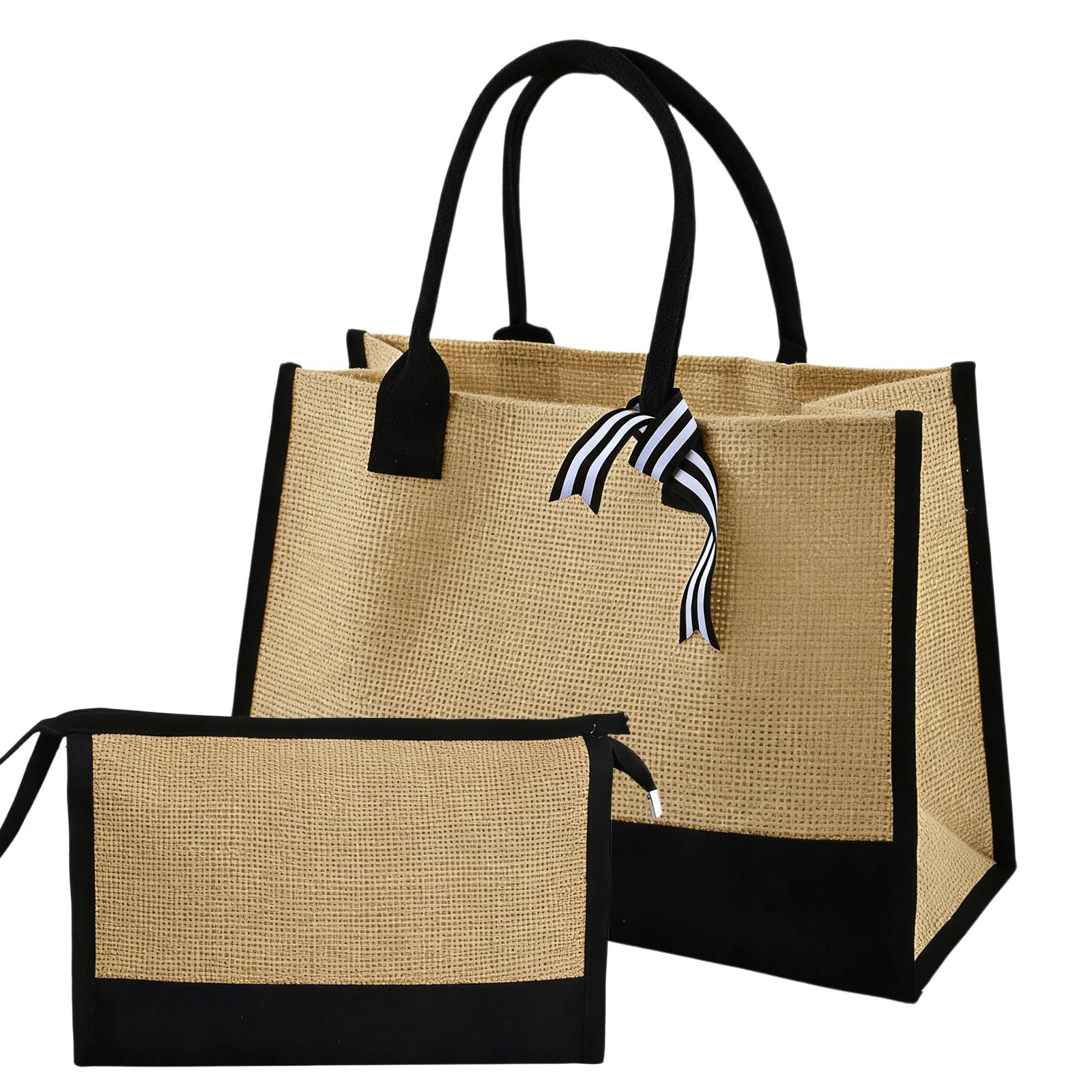YILANJIN Jute Bag, Jute Canvas Tote Bag, Large Capacity Travel Bag, Shoulder Bag Handbag, Personalised Canvas Bag, Large Capacity Reusable Shopping Bag for Women, Beach 43 x 30 x 20 CM (B1) — image 1