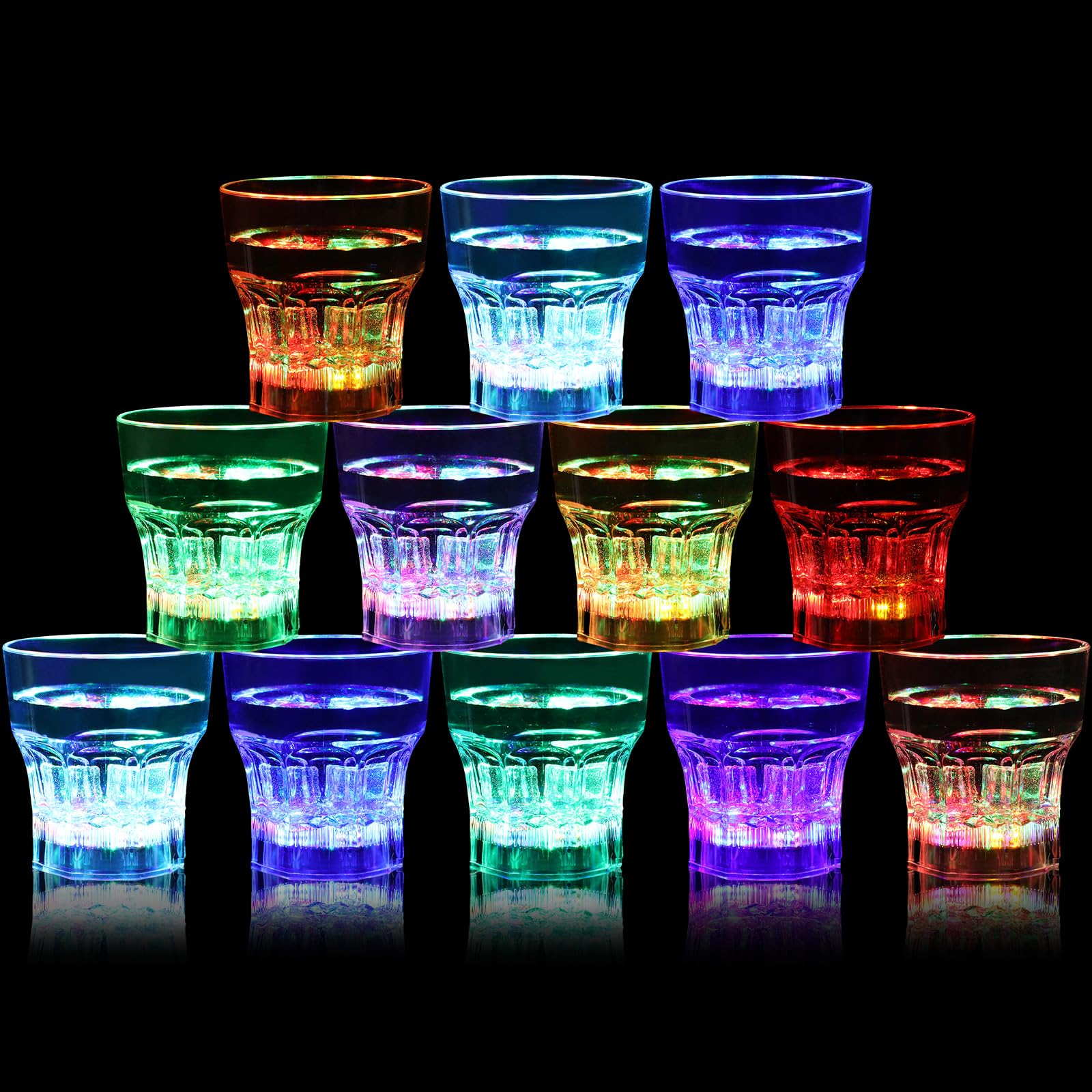 Layhit 12 Pcs Light up Cups Old Fashioned Glasses Light up Shot Glasses Plastic Light up Drinking Glasses Glow in the Dark LED Cups for Adults Bar Birthday Halloween Christmas Party (Classic,9 oz)