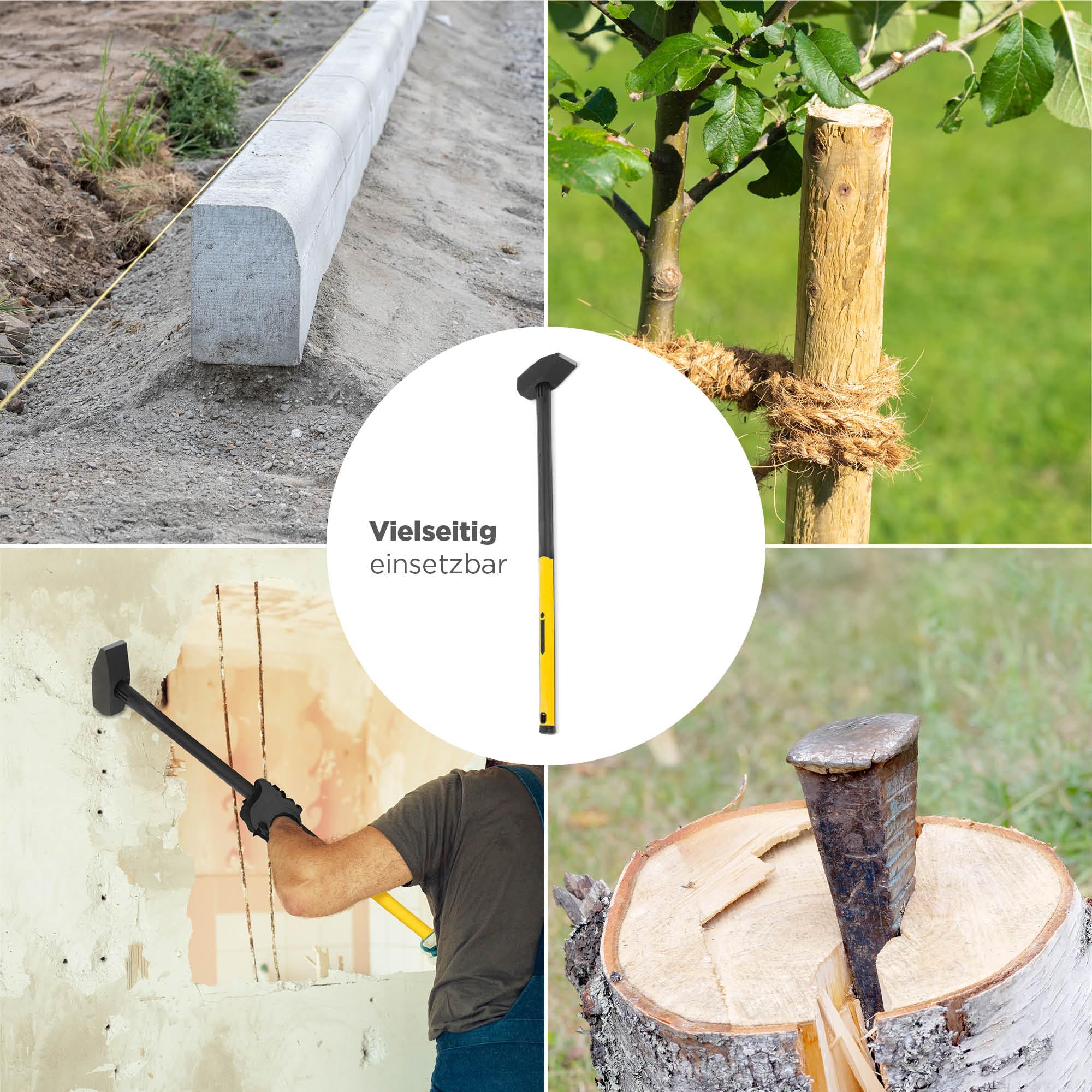 blizz-z Vorschlaghammer profi mit Fiberglasstiel in Profiqualität 4,8 kg | Hammer, Rammhammer, Abbruchhammer, Renovierungsarbeiten, gerippte Griffzone | Made in EU