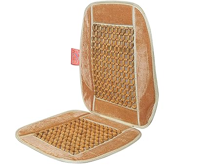 Wooden Beaded Plush Velvet Seat Cover Ultra Comfort Massage Cool Car Seat Cushion Universal for All Seats and Cars Beige Set of 1pc
