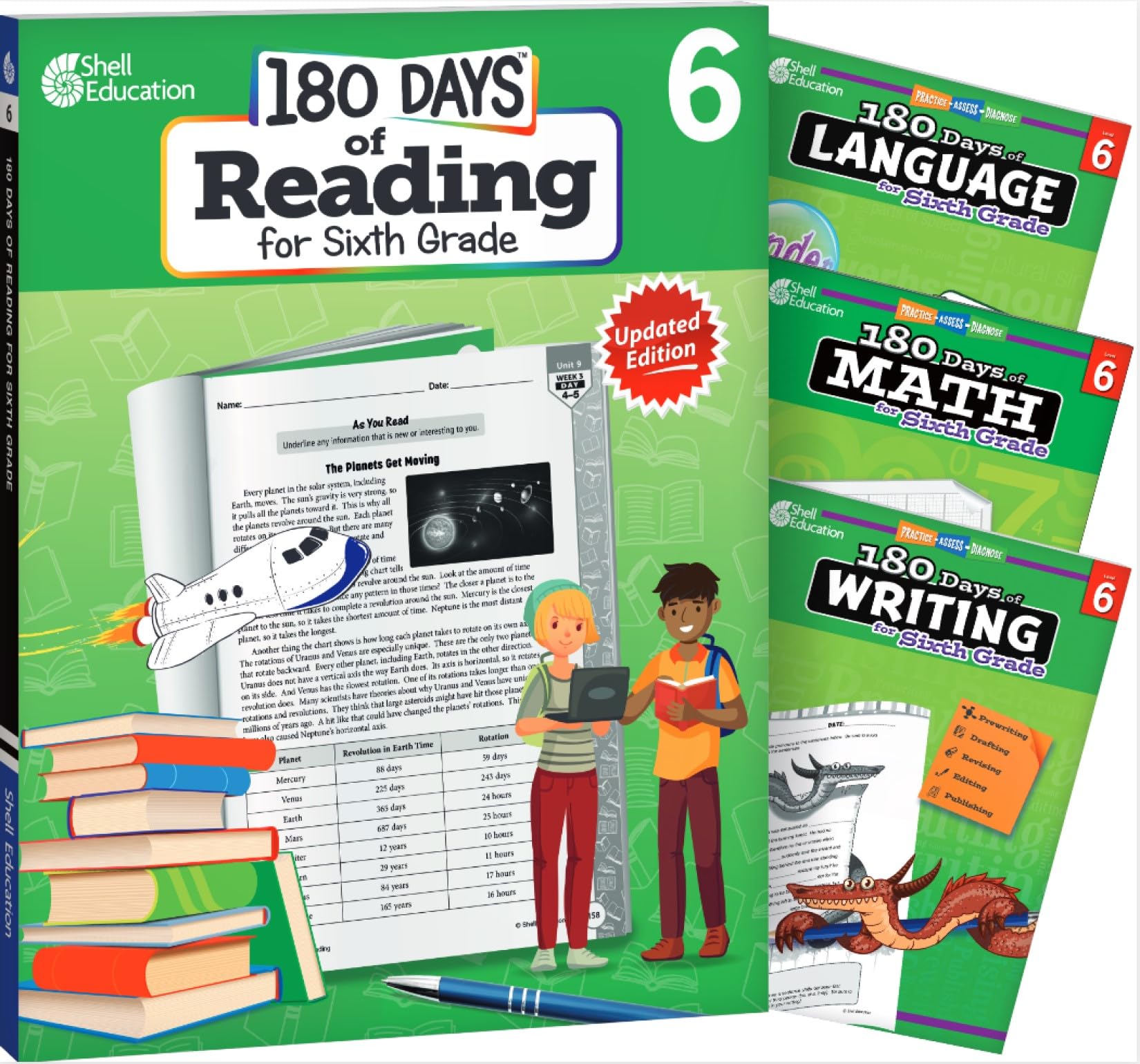 180 Days of Practice: Grade 6 Bundle - 4 Book Set - Improve Sixth Grade Skills with 180 Days of Practice 4 Book Bundle: Daily Reading, Writing, Grammar, and Math Practice Sheets with Assessments