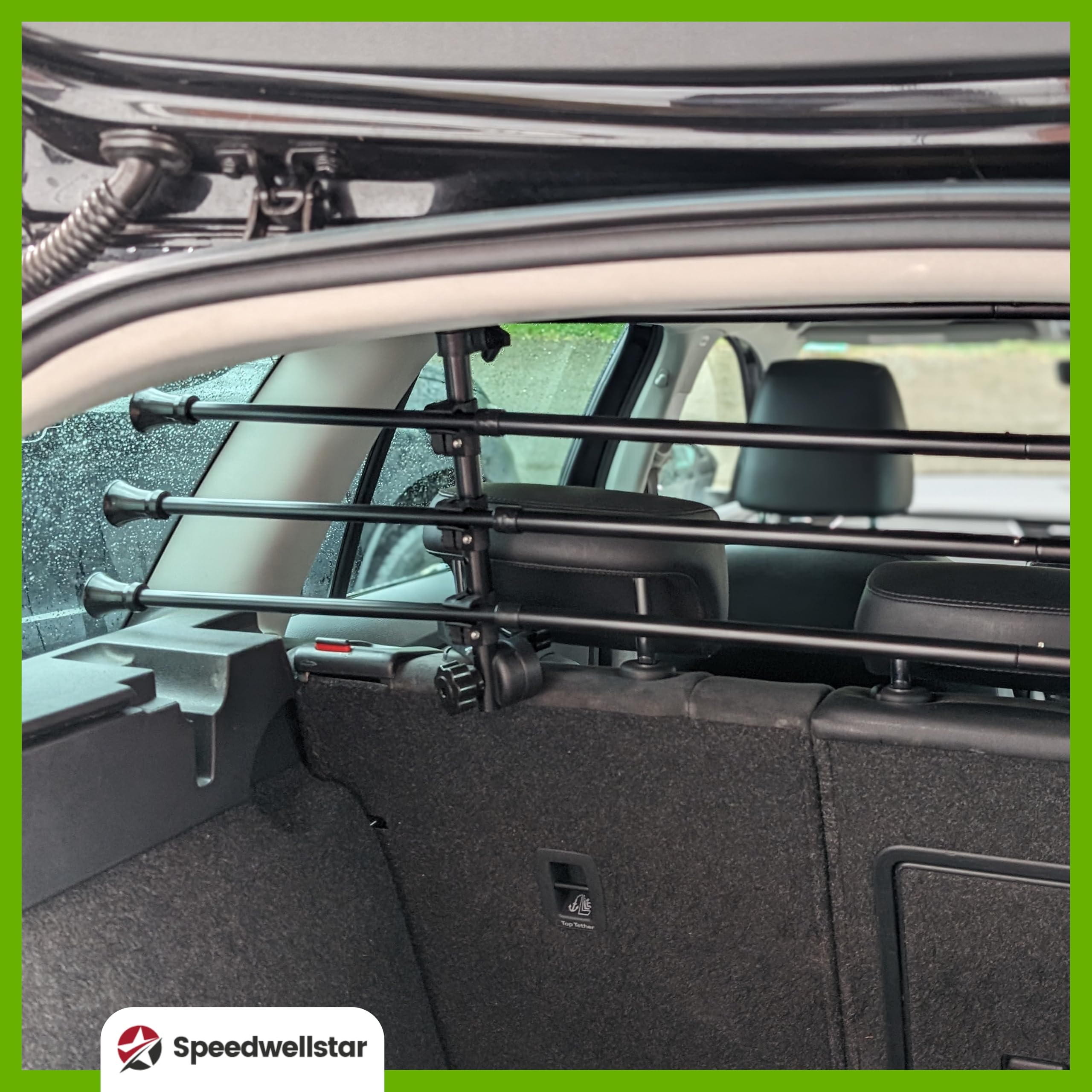 Speedwellstar Rejilla Separadora para Perros Maletero Coche Universal Ajustable – Barrera Metálica Resistente con Fijación al Reposacabezas – Extra Fuerte