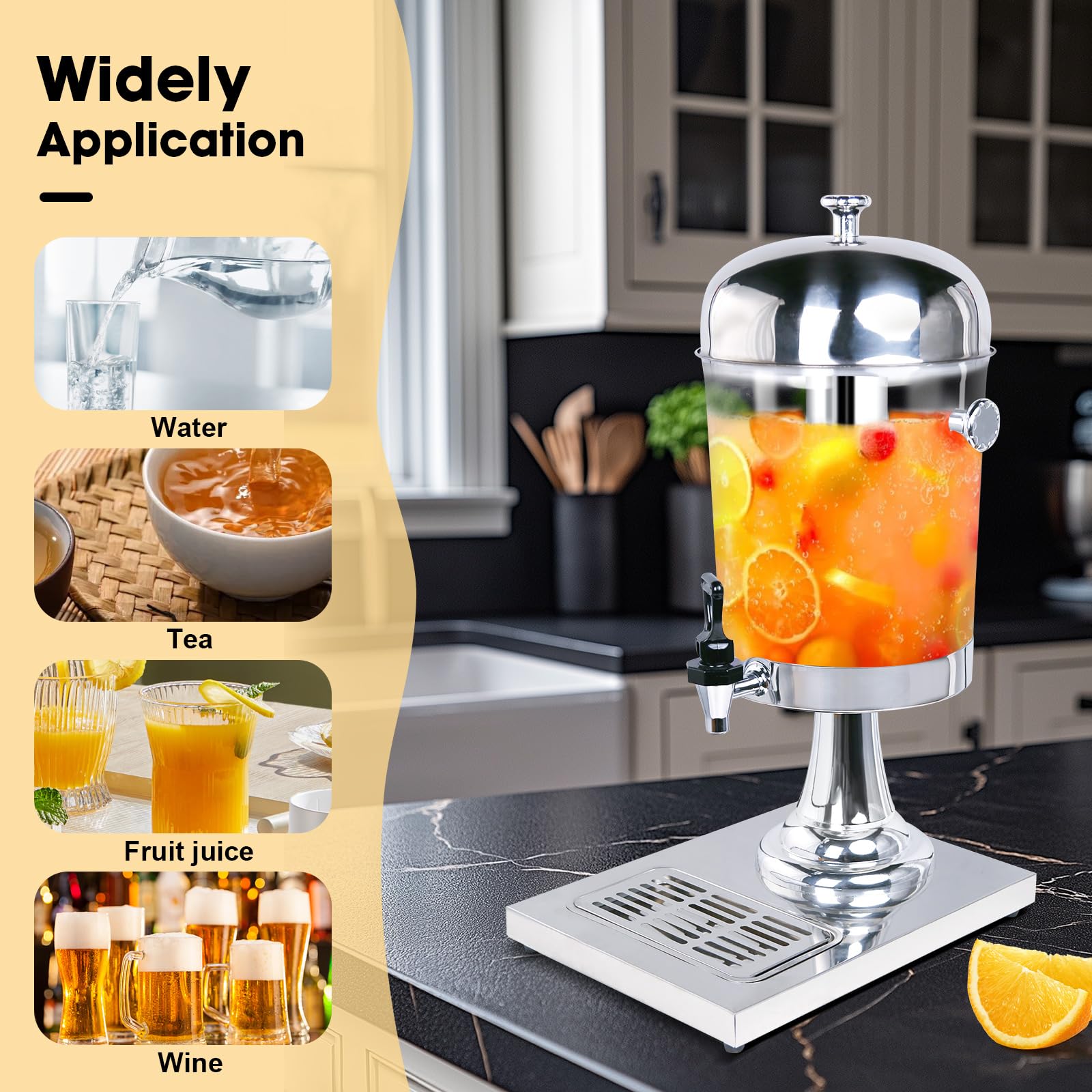Distributore di succo 2 x 8 L dispenser per bevande con rubinetto e camera di ghiaccio, distributore di bevande commerciali per bevande calde/fredde per tè, limonata, caffè, cocktail