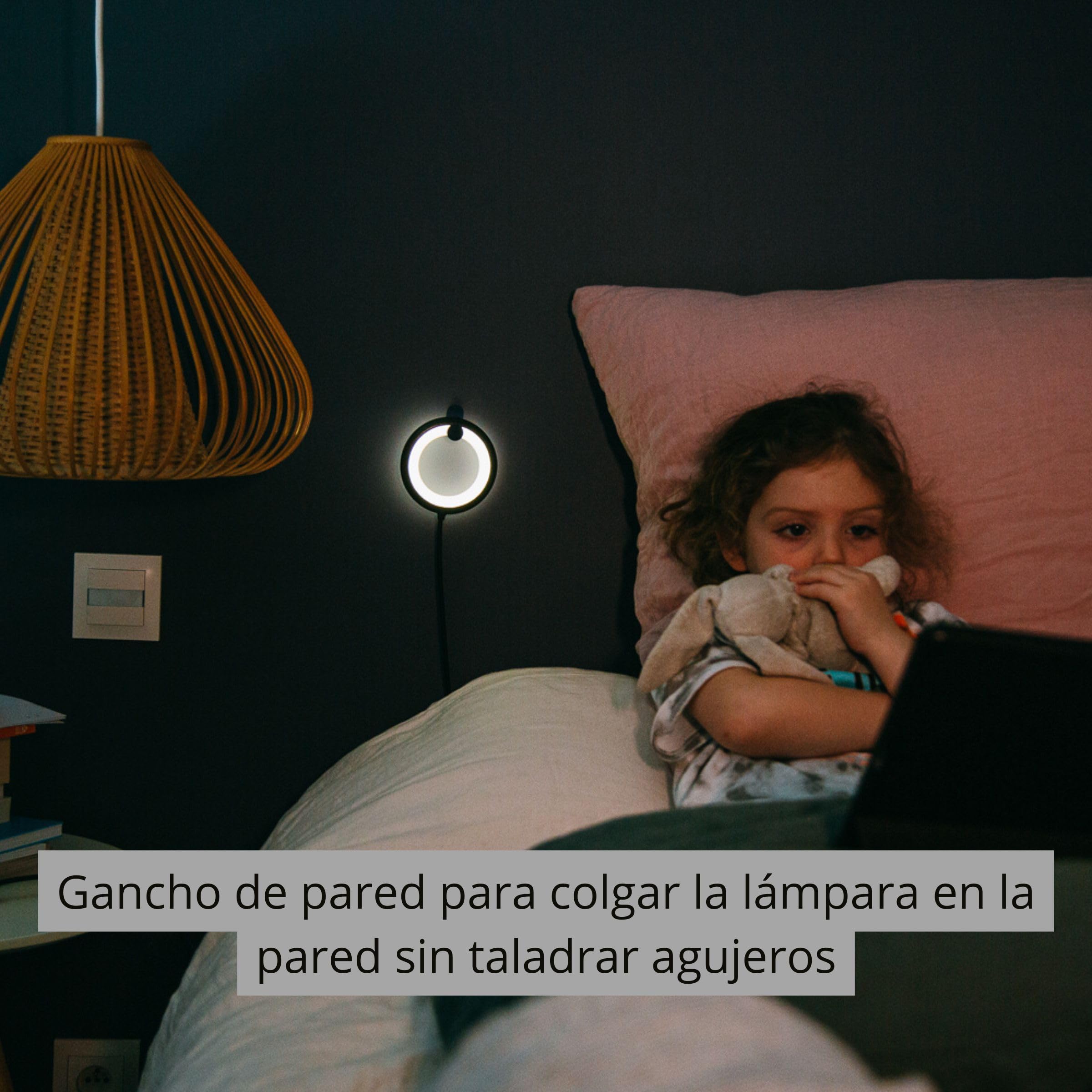 BILY Lámpara de lectura LED, lámpara de escritorio, lámpara de mesilla de noche, con percha y pinza, paquete de luz 3 en 1, puerto USB, 3 niveles de luz - Negro