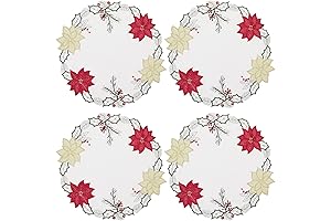 Embroidered Poinsettia Linen Placemats