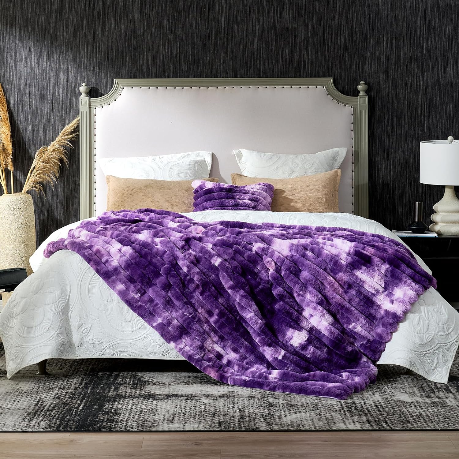 Cozy Bliss Faux Fur Throw Blanket for Couch, Cozy Warm Plush Striped Blanket for Sofa Bedroom Living Room, 50 * 60 Inches Tie-dye Purple - Image 6