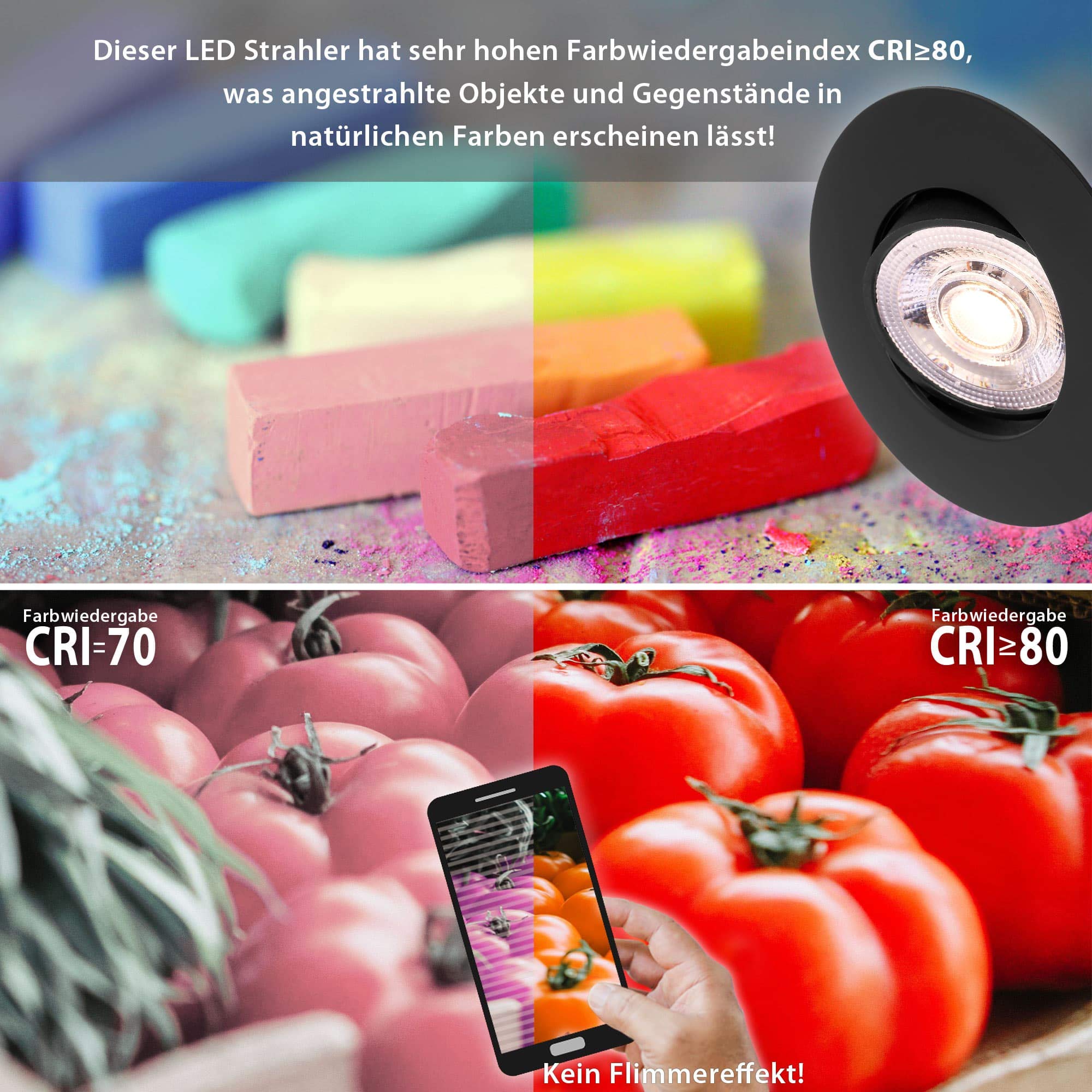 max K O M F O R T 12x LED Einbaustrahler LUXi Spot – Ultra Flach – 5W – 3-Step Dimmbar – 230V – Schwenkbare Einbauleuchten – Deckenspots Einbauspot Schwarz – Rund