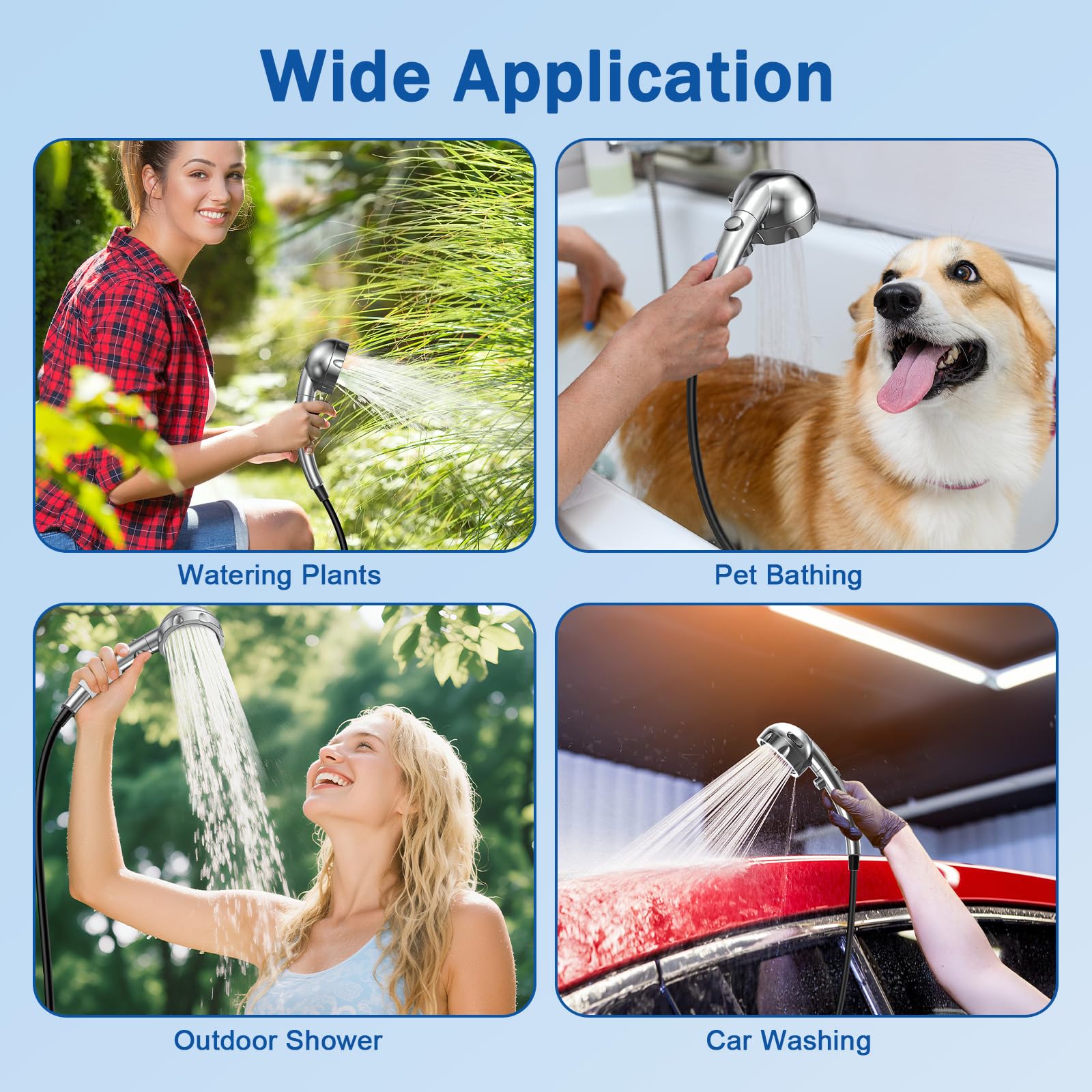 Douche Portable Camping, 9000mAh Pompe de Douche Rechargeable avec Affichage Numérique, Pommeau de Douche Réglable et Seau Pliable,Douche D'extérieur pour Camping,Randonnée,Lavage de Voiture