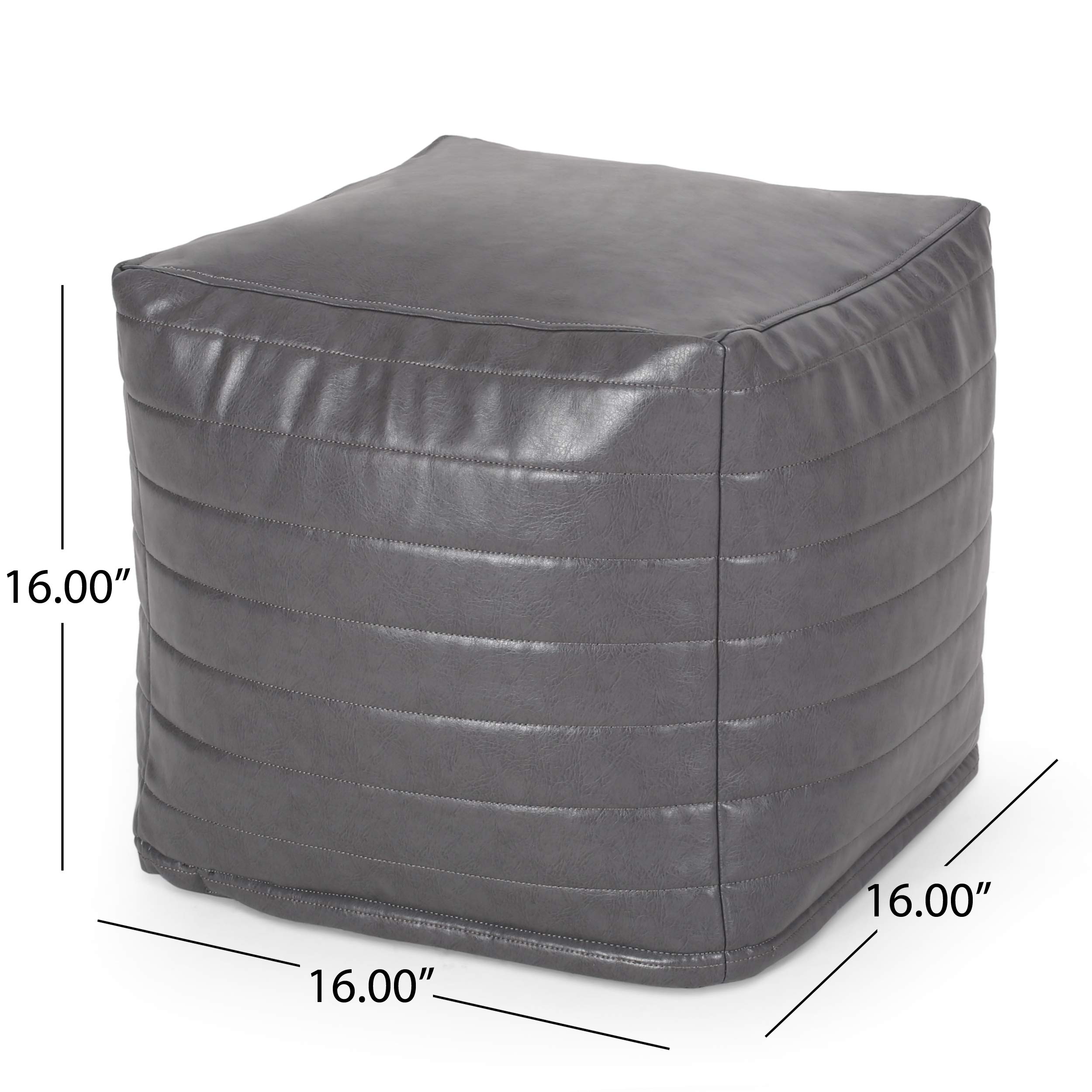 TREATLIFE HOME Contemporary Faux Leather Square Pouf for Seating or Decor, Use, Gray