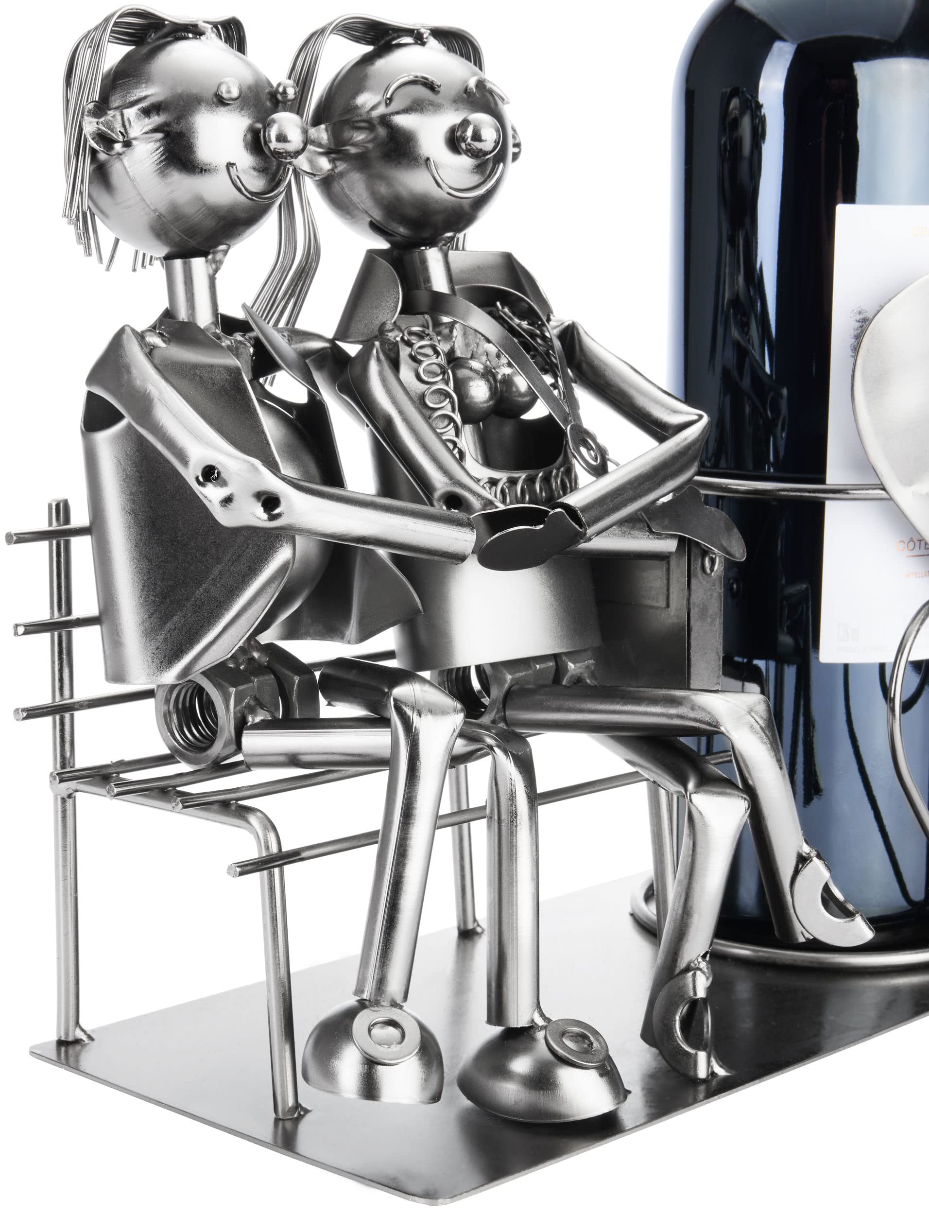 BRUBAKER Portabottiglie Amanti sulla Panchina - Argento - Figura Amore in Metallo - Regalo di Scultura per Coppie Sposate con Carta Regalo