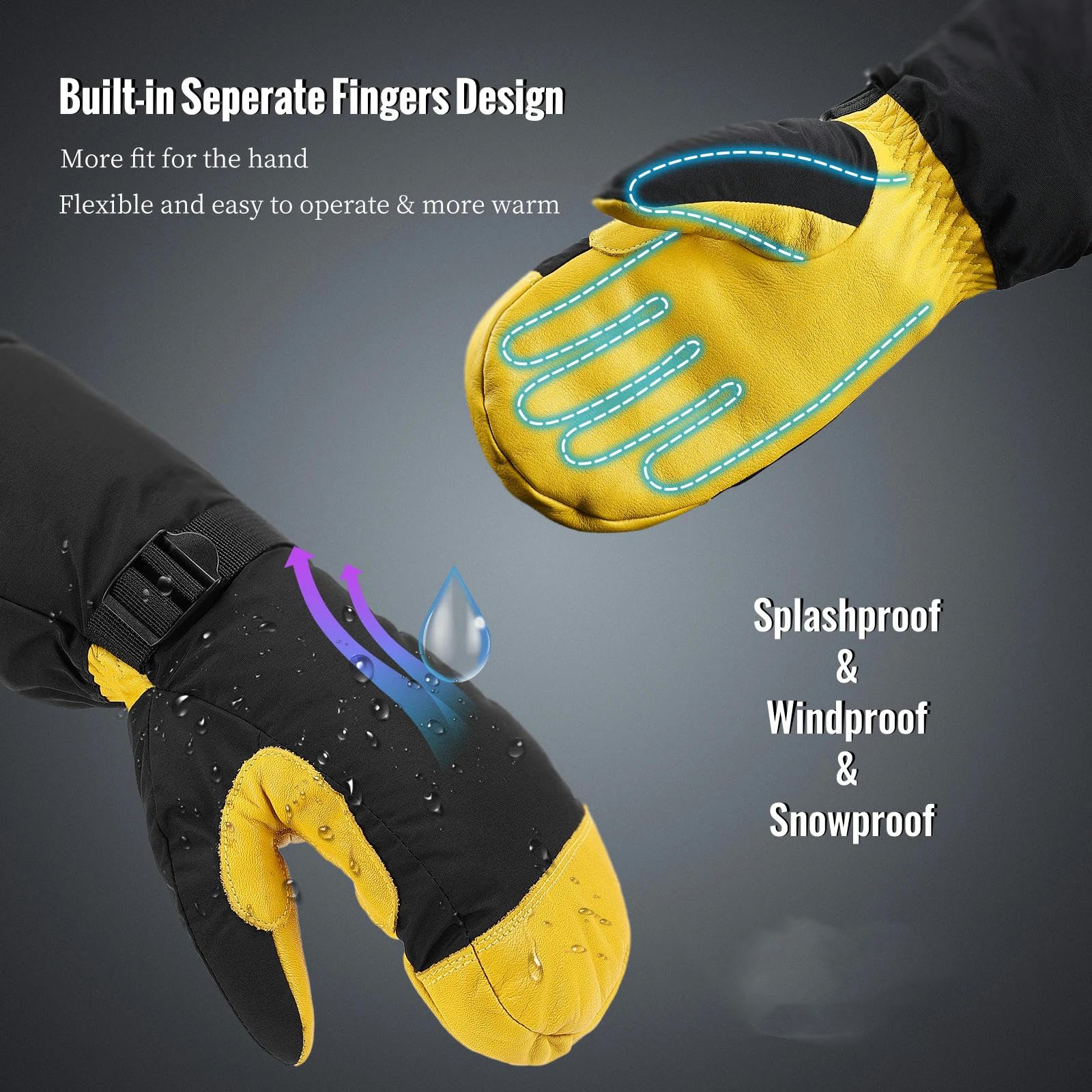 Guantes térmicos de Invierno para esquí, Snowboard, Motociclismo, Ciclismo, Hombre y Mujer, cálidos para la Nieve (Amarillo 1019)