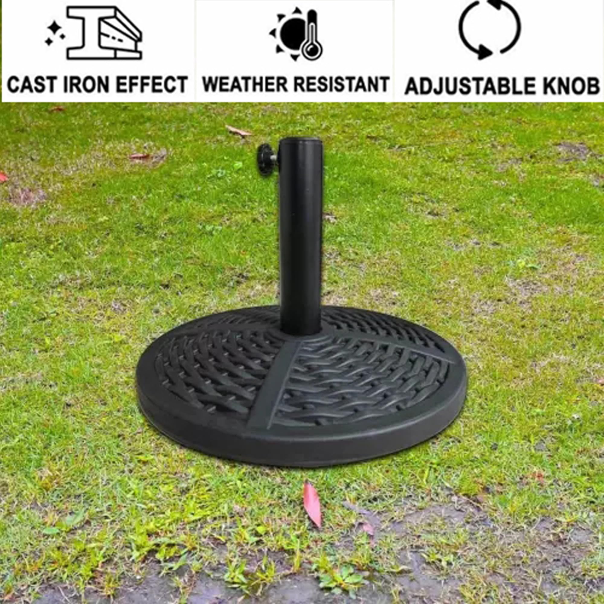 Base per ombrellone da giardino effetto rattan, 10 kg, con motivo a foglie, per mobili da esterno, ombrellone, gazebo, patio, tenda da sole, supporto per ombrellone con manopola regolabile H32 x D42,5