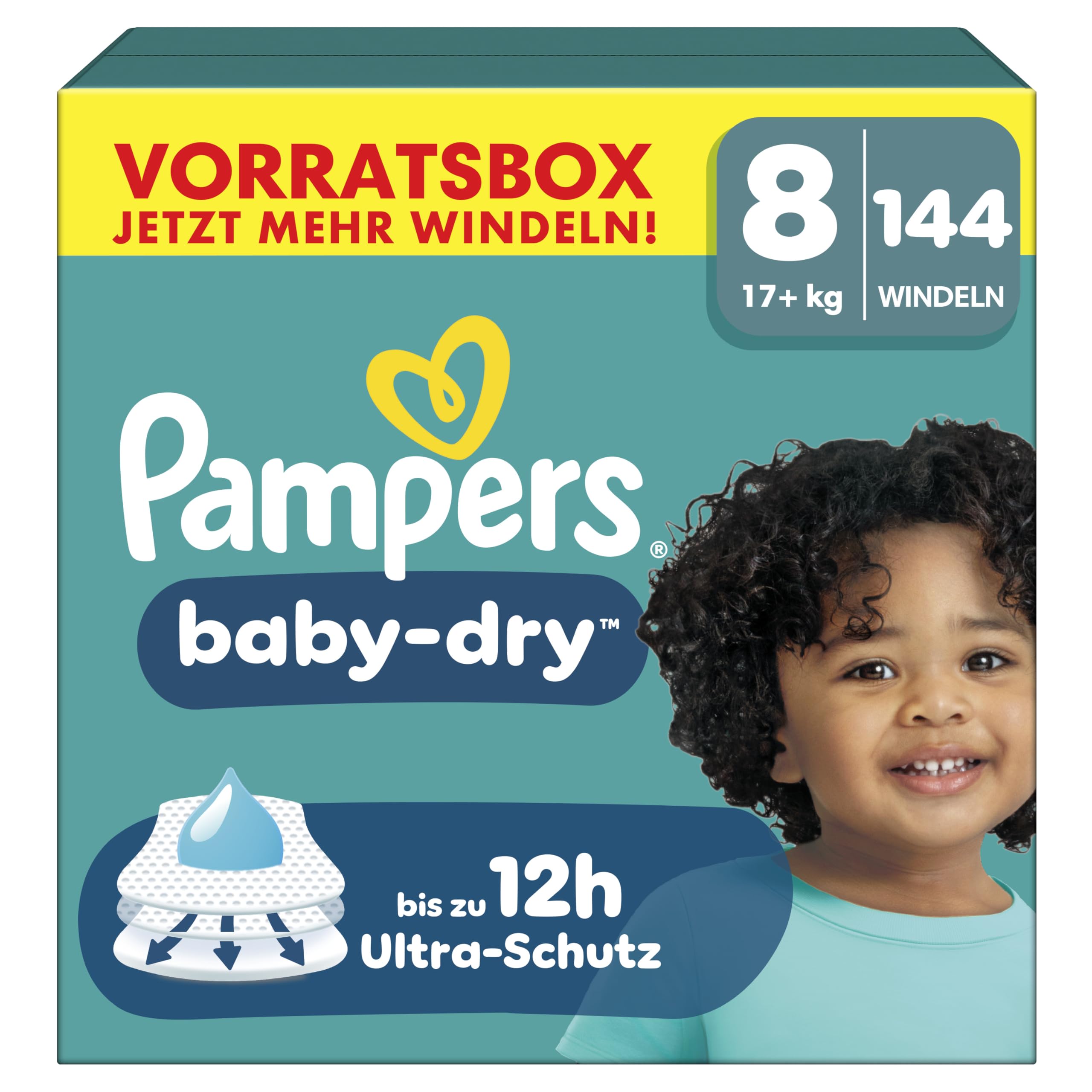 Pampers Baby-Dry Größe 8 144 Windeln 17kg+ Auslaufschutz Komfort