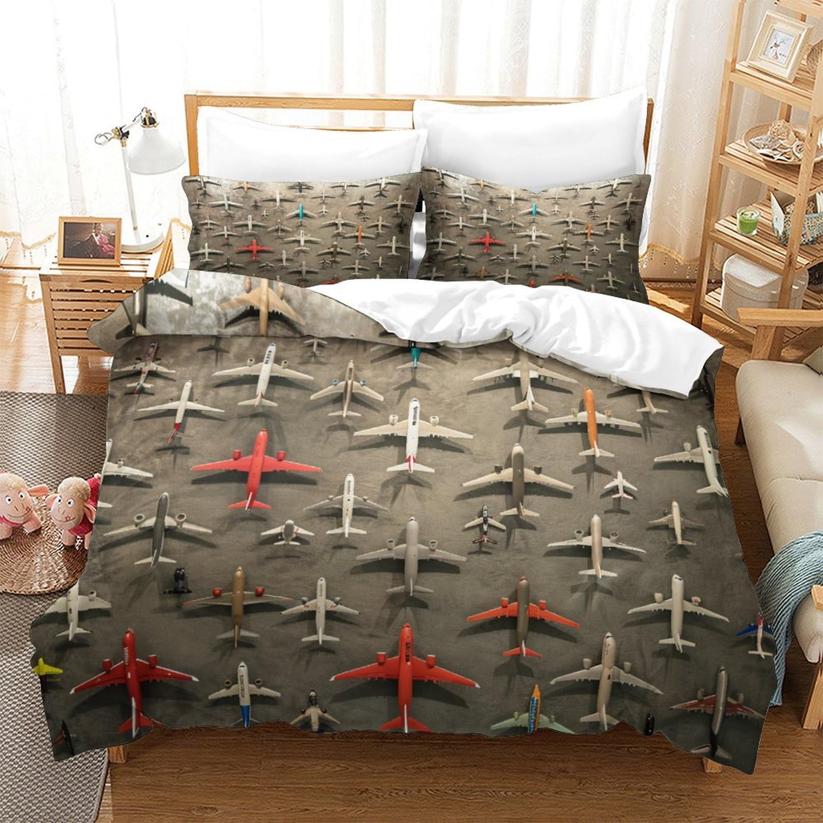 P1s9u7w5y Aircraft-5 3D Printed Aircraft Pattern Duvet Cover Set 3Pcs Microfiber Plane Bedding Set King（220X240cm）