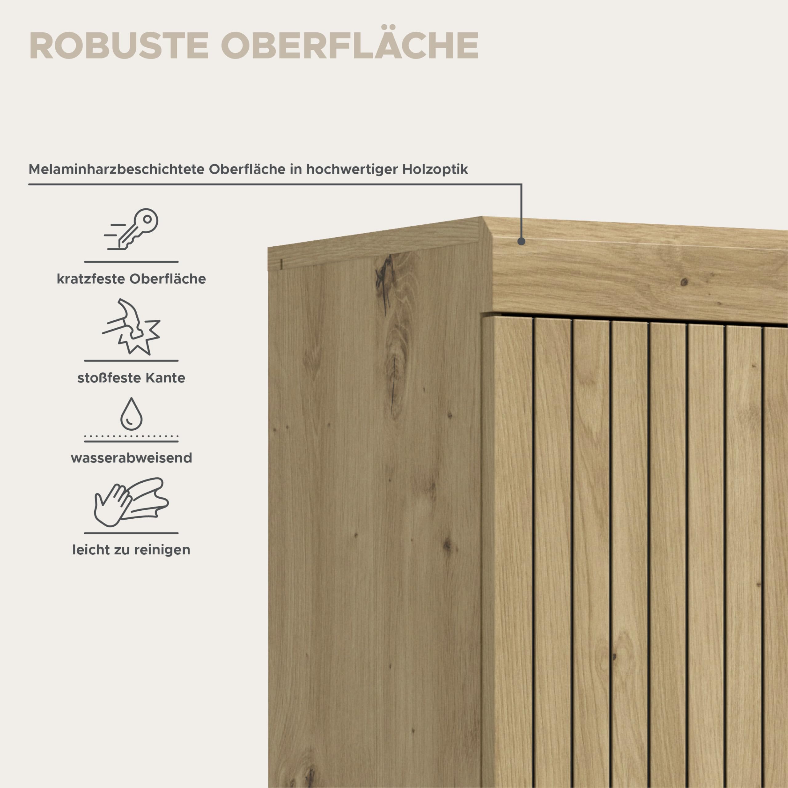 xonox.home – Midischrank Scout 74x141x31 cm in Artisan & Schwarz – Mittelhoher Badschrank mit 4 Türen & 1 Schubkasten –eschlossene Fächer bieten optimalen Platz für Ihre tägliche Routine im Bad – Bild 8