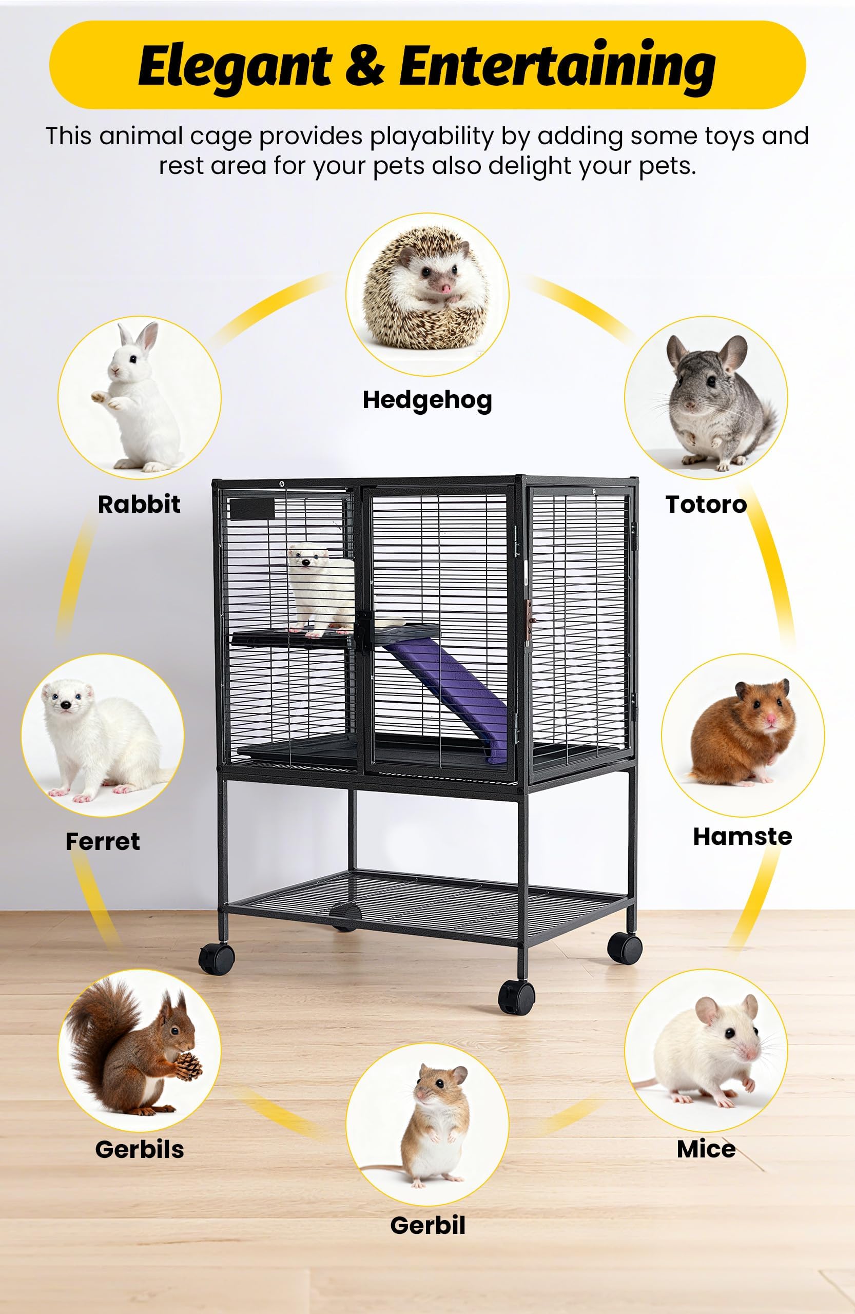 Metall Kleintierkäfig mit Mehreren Ebenen – Herausnehmbare Schublade & Rampe, abschließbar, BPA-frei – Für Frettchen, Hamster, Chinchillas, Kaninchen, Meerschweinchen, Igel & Rennmäuse –