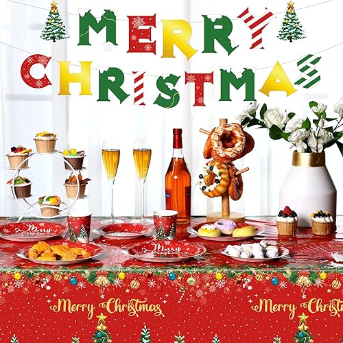 Miniatura 5 de Juego de vajilla de suministros de fiesta de Navidad, decoración de fiesta de Navidad, platos de papel para árbol de Navidad, servilletas de copos