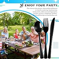 Vista 6 de Minatee Juego de 150 piezas de cubiertos desechables de plástico, juego de cubiertos de acero inoxidable resistente, 50 tenedores, 50 cuchillos, 50