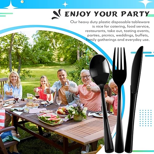 Miniatura 6 de Juego de cubiertos desechables de plástico de 150 piezas, 50 tenedores, 50 cuchillos, 50 cucharas para el hogar, oficina, escuela, fiesta, picnic,