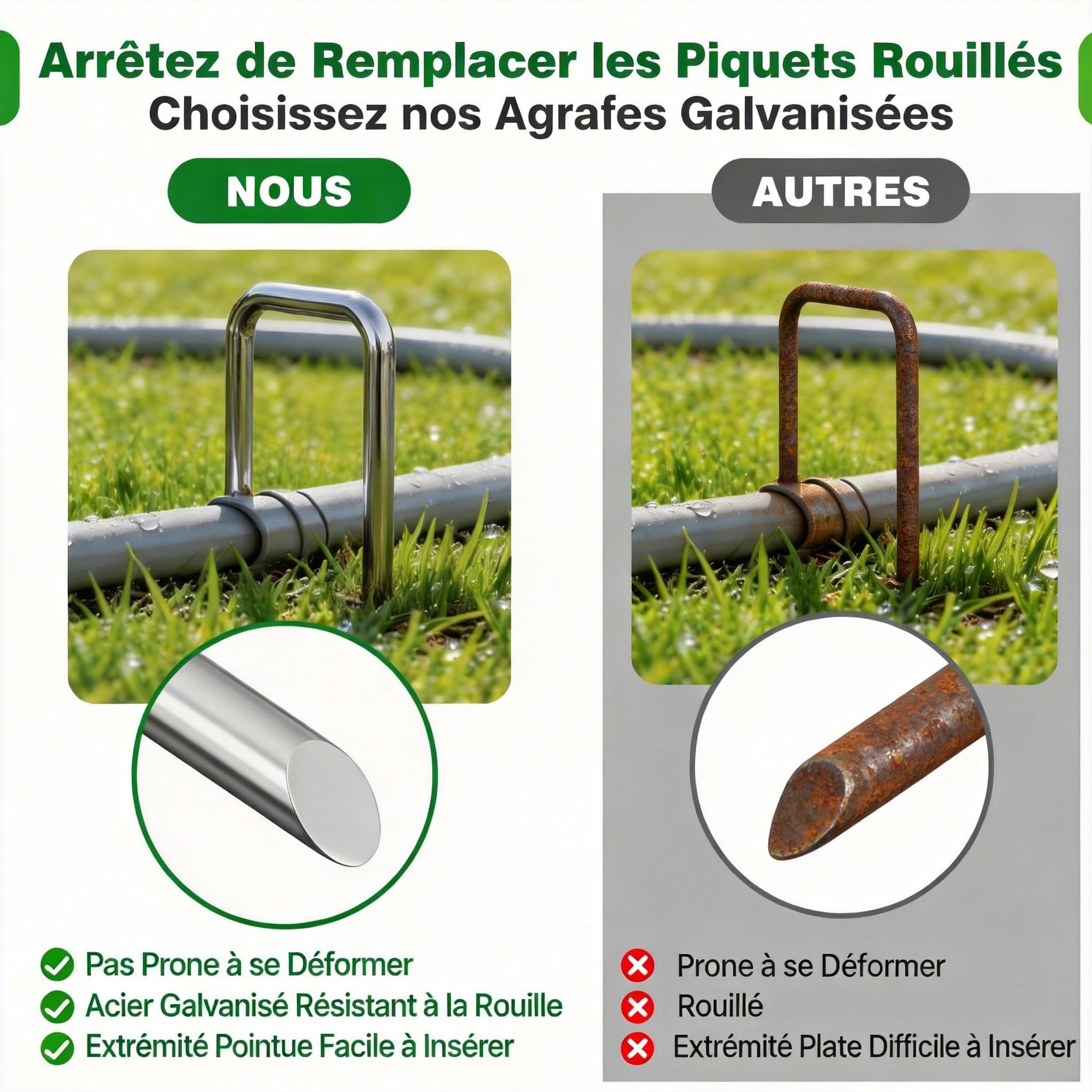 Amagabeli Garden Home 500 Piquets de Jardin Pelouse Agrafe Toile de Paillage en Forme de U - 150 mm Long - Ongles Mauvaises Herbes Tissu Piquets Galvanisé Piquet de Fixation en Acier pour Bache