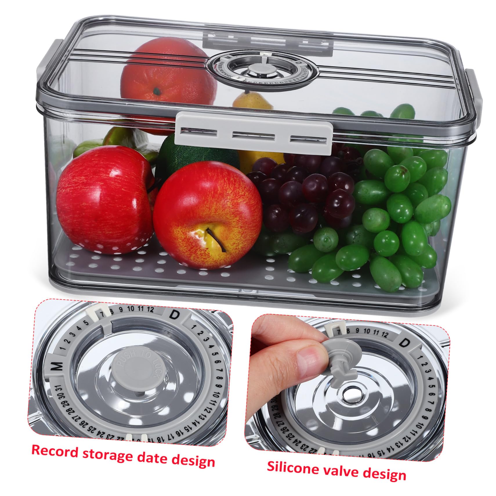VICASKY Contenitore Alimentare Trasparente con Timer e Chiusura Ermetica Lati Scatola per Frutta e da Cucina Organizer per Frigorifero per Conservazione Freschezza Prolungata