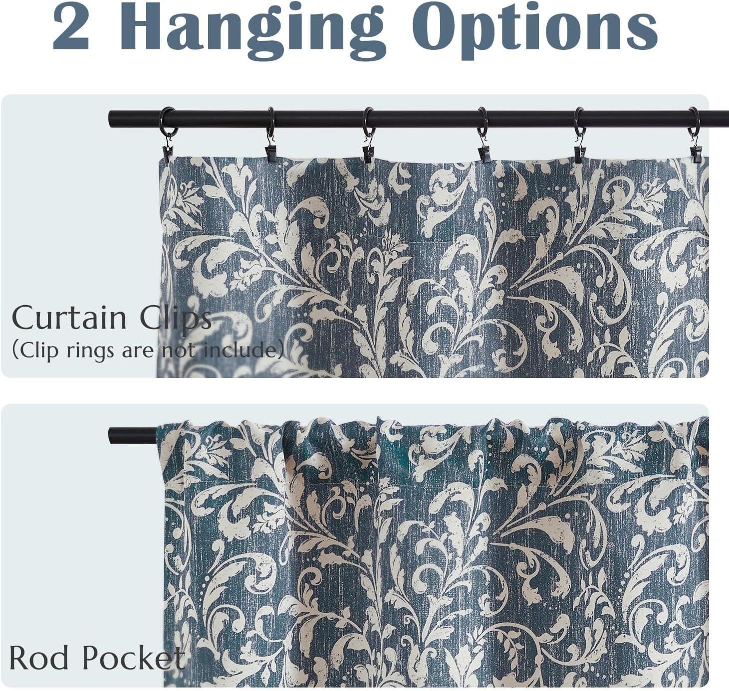 jinchan Blackout Curtains Window Curtains 16 Inch Length Window Curtain 84 Inch Length for Living Room Bedroom Kitchen Vintage Curtains Rod Pocket Blue