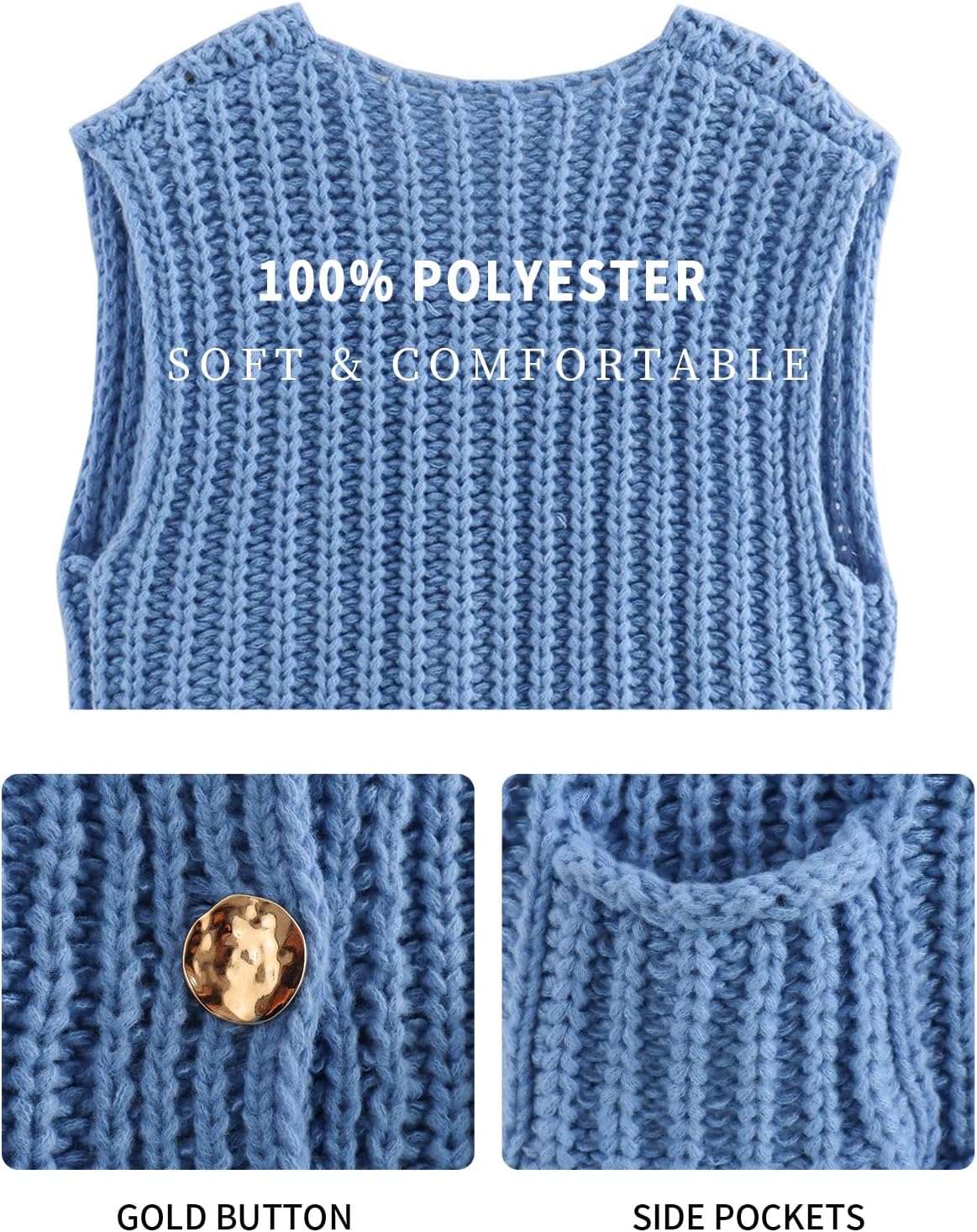 KEOMUD Women's Sleeveless Cropped Knit Cardigan Casual Button Down Crochet Sweater Vest Tops with Pockets - Image 5