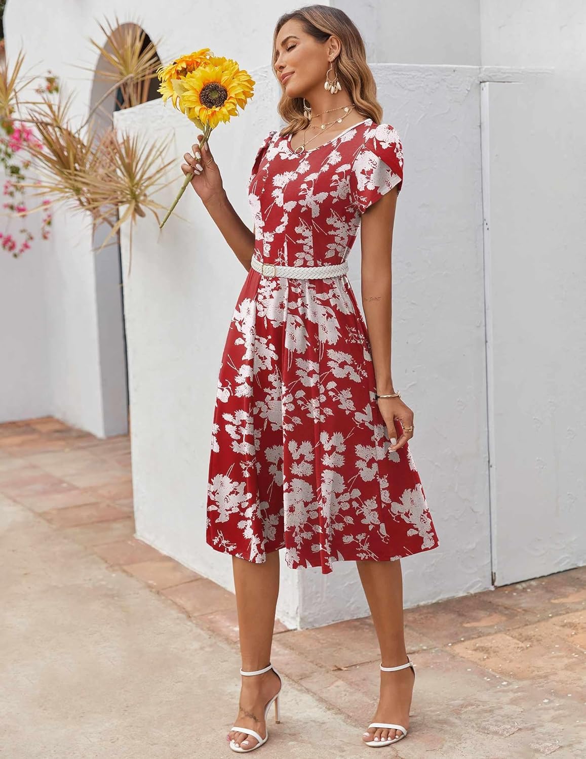 ZEAGOO Womens Casual Dresses for Summer Short Sleeve Flare Midi Dress Loose Flowy Beach Sundress - Image 5