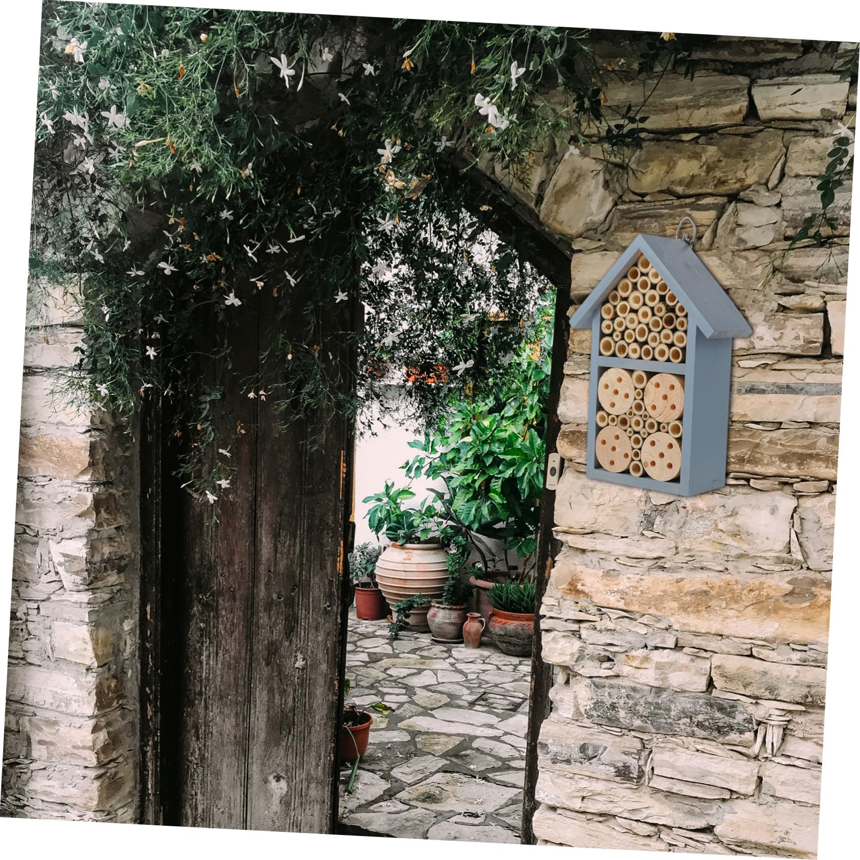 Bienenhaus mit Eisenhaken, Fertig Montiert, Blau für Garten