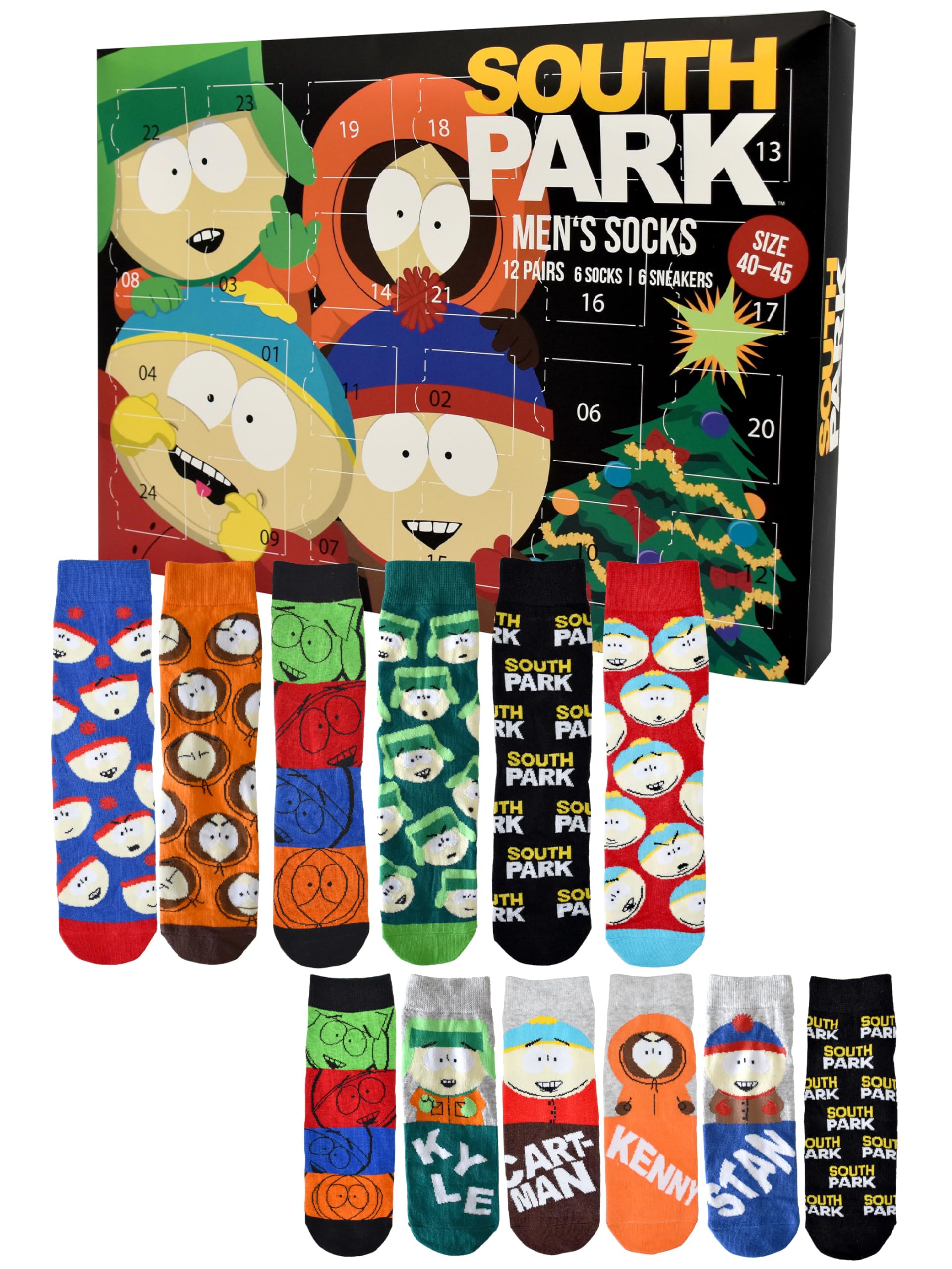 United Labels Calendario de Adviento South Park 12 pares calcetines hombre 40-45 cortos largos