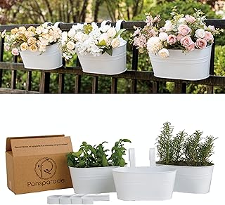 Pansparade 3 Pcs Pearl White Metal Hanging Flower Pots for Railing Fence, Outdoor Planter Window Flower Planter with Remov...