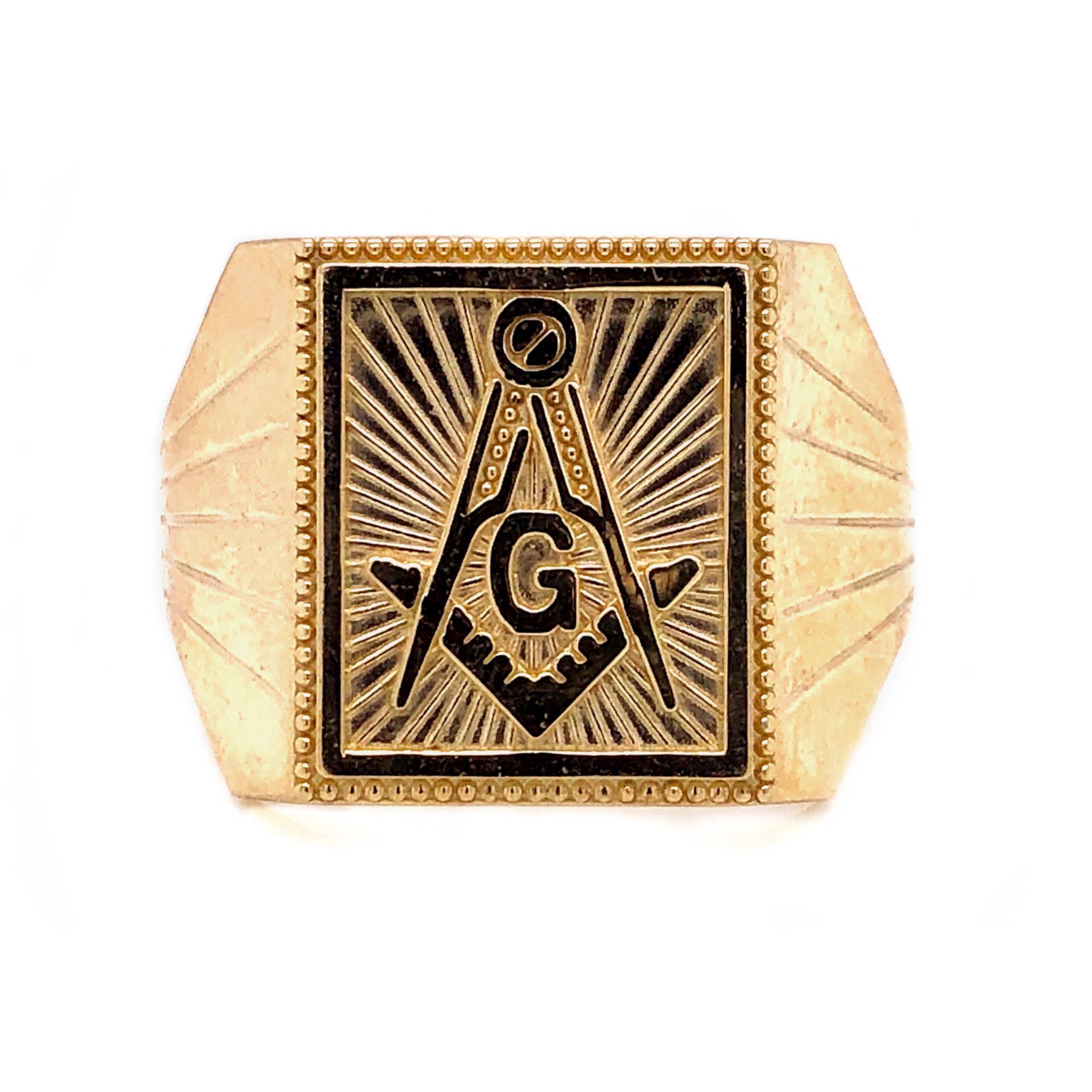 LELOUCHY Masonic Rings for Men Silver/10K/14K/ 18K Real Gold Freemason Signet Black Onyx Ring Men's Freemason Gifts Masonic Biker Masonic Master Mason