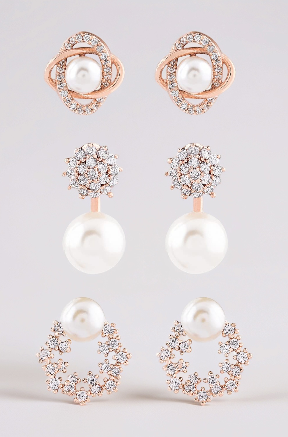 Combo of 3 Cubic Zirconia & Pearls Contemporary Stud Earrings For Women-ZPFK10381