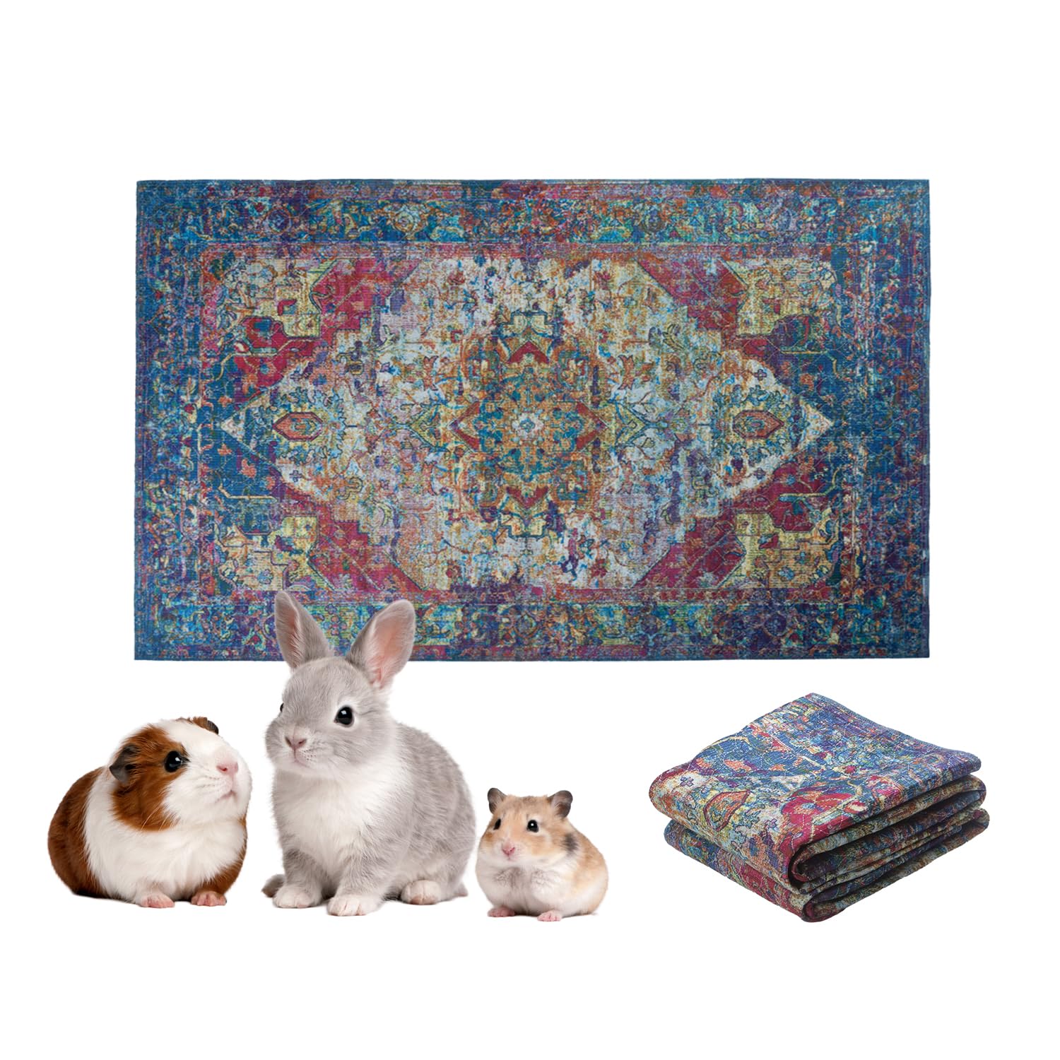 LOVEWAG Reusable 2-Pack Small Animal Pet Bedding Mats - 16" x 24" Inch Hamster Bedding - Machine Washable Guinea Pig Cage Liners - Waterproof Pee Pad for Guinea Pigs,Rabbits & Ferrets (Bohemian Jewel)