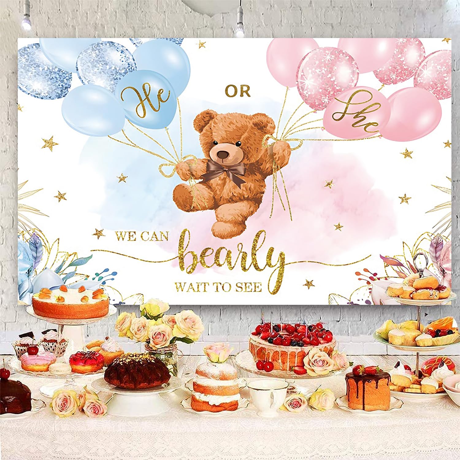 Mocsicka Boho Bear Baby Shower Backdrop We Can Bearly Wait Pink Floral