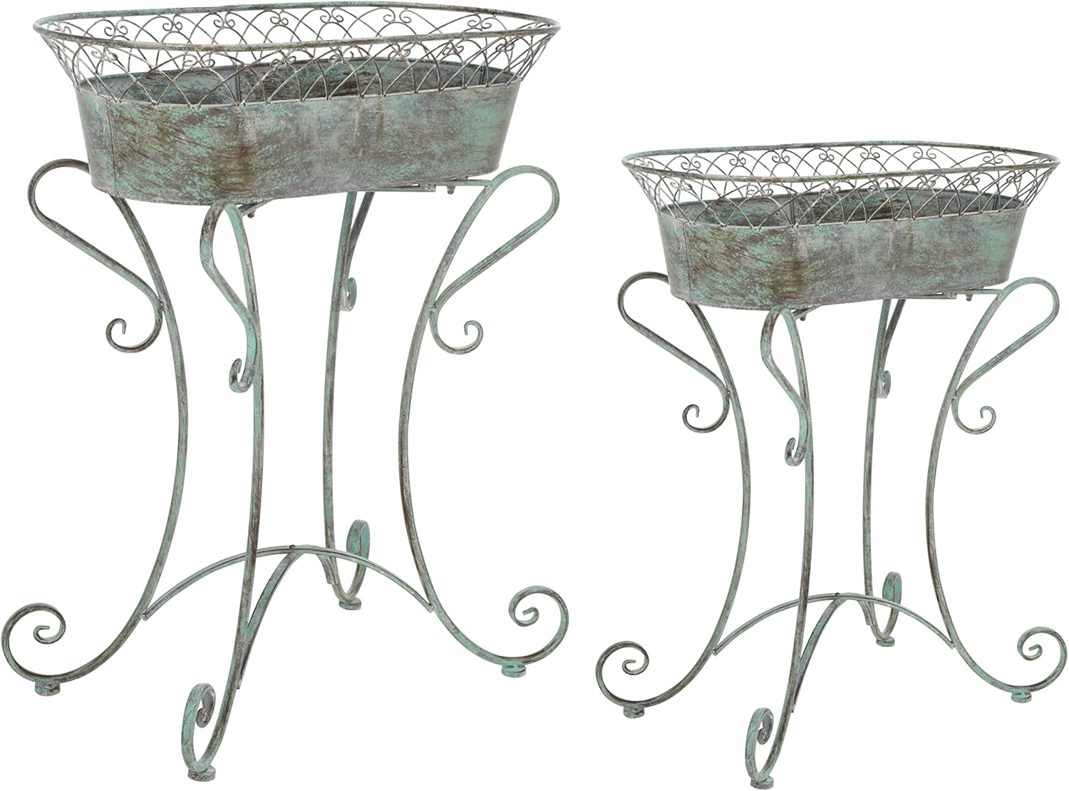 SAFAVIEH Outdoor Collection Hendrick Victorian Antique Dark Green Wrought Iron Planter