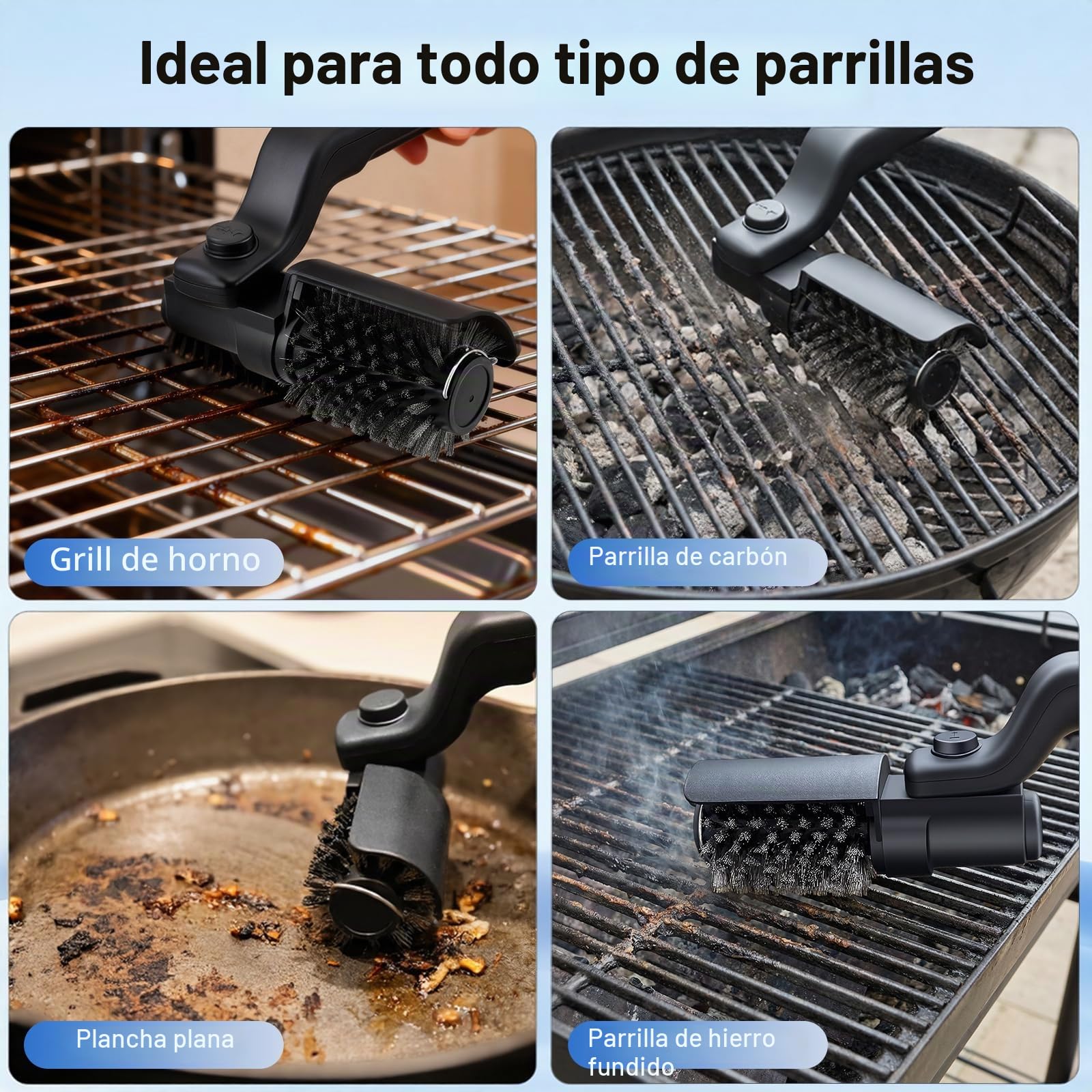 Cepillo Eléctrico para Barbacoa, Cabezal Giratorio de Acero Inoxidable, ángulo Ajustable 180°, Limpieza de 3 Velocidades, 90 Minutos de Autonomía, Limpiador para Barbacoas al Aire Libre