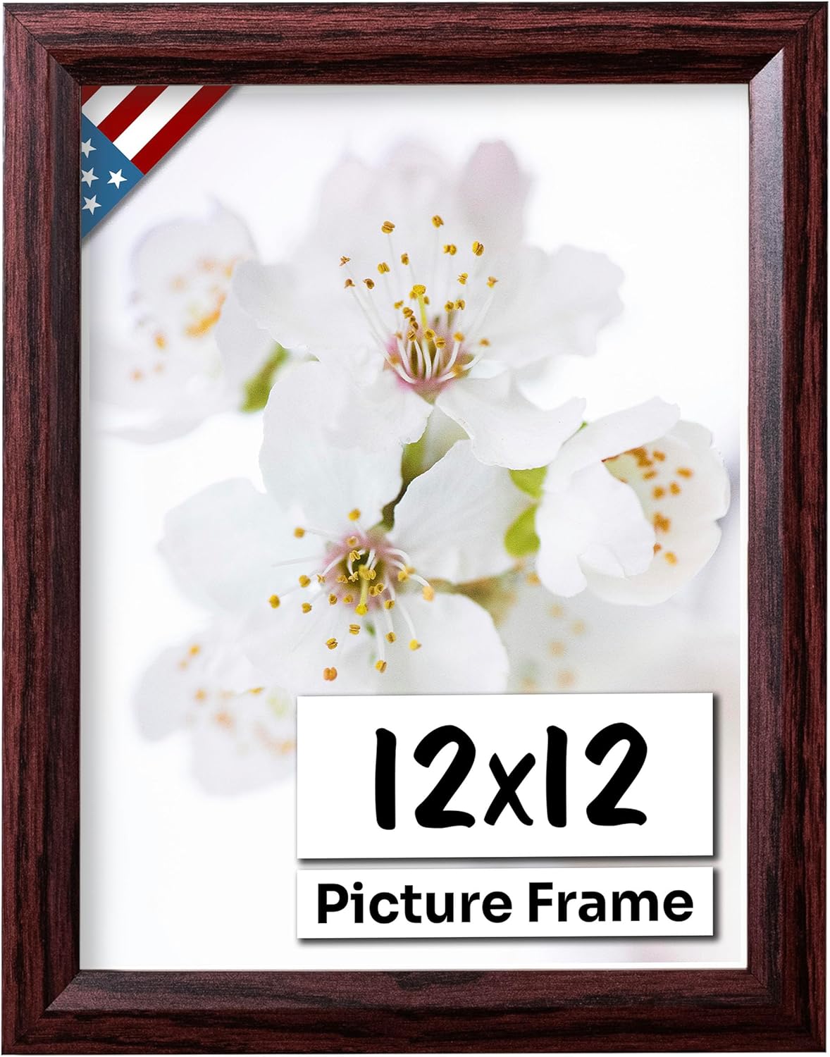 Cherry 12x12 Picture Frame Beveled .84" Inch Wide - Cherry Wall Decor Handmade Solid Wood Frames with Preinstalled Hangers and UV Blocking Plexiglass 12x12 Frame