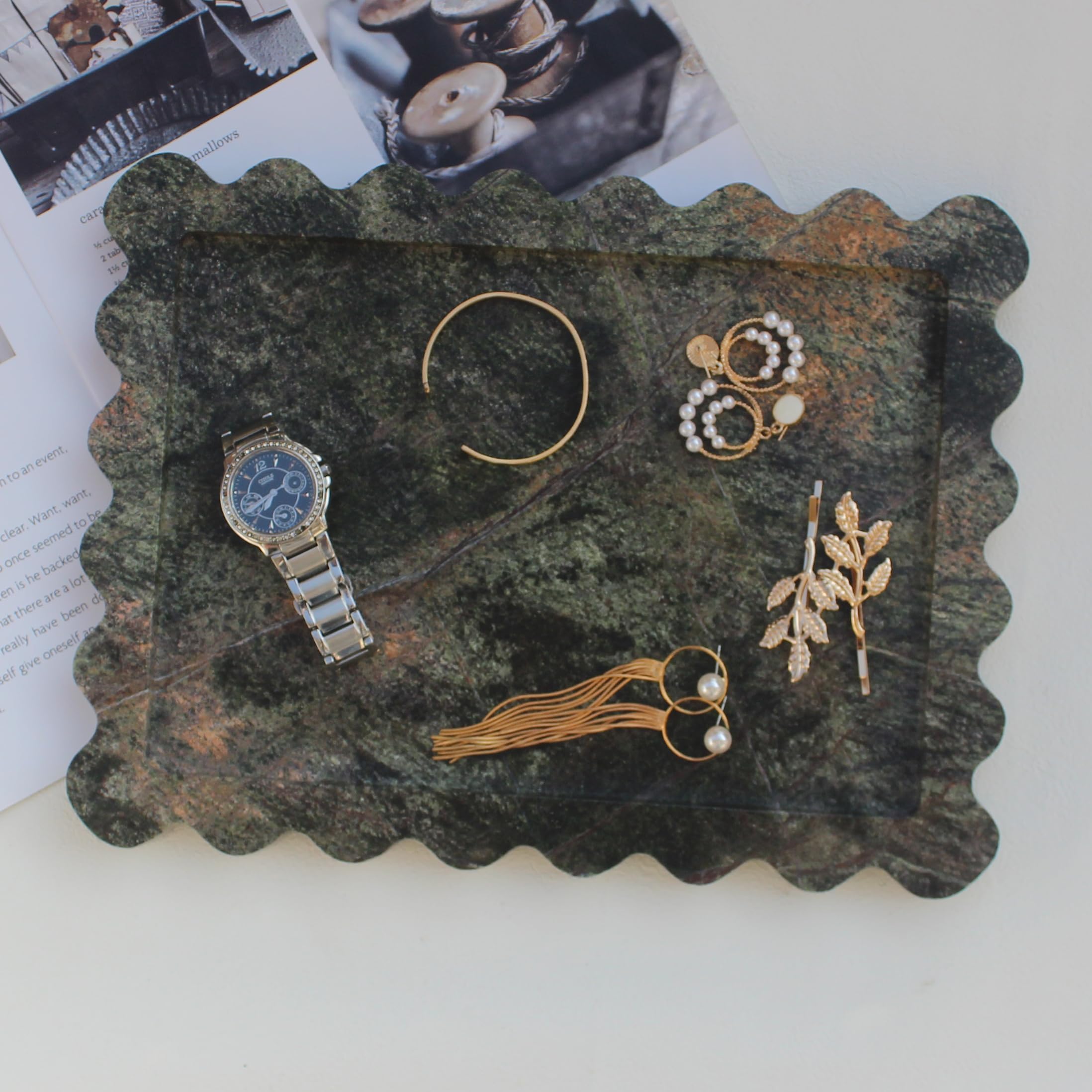 Natural Travertine Tray with Scalloped Edge, Rectangle