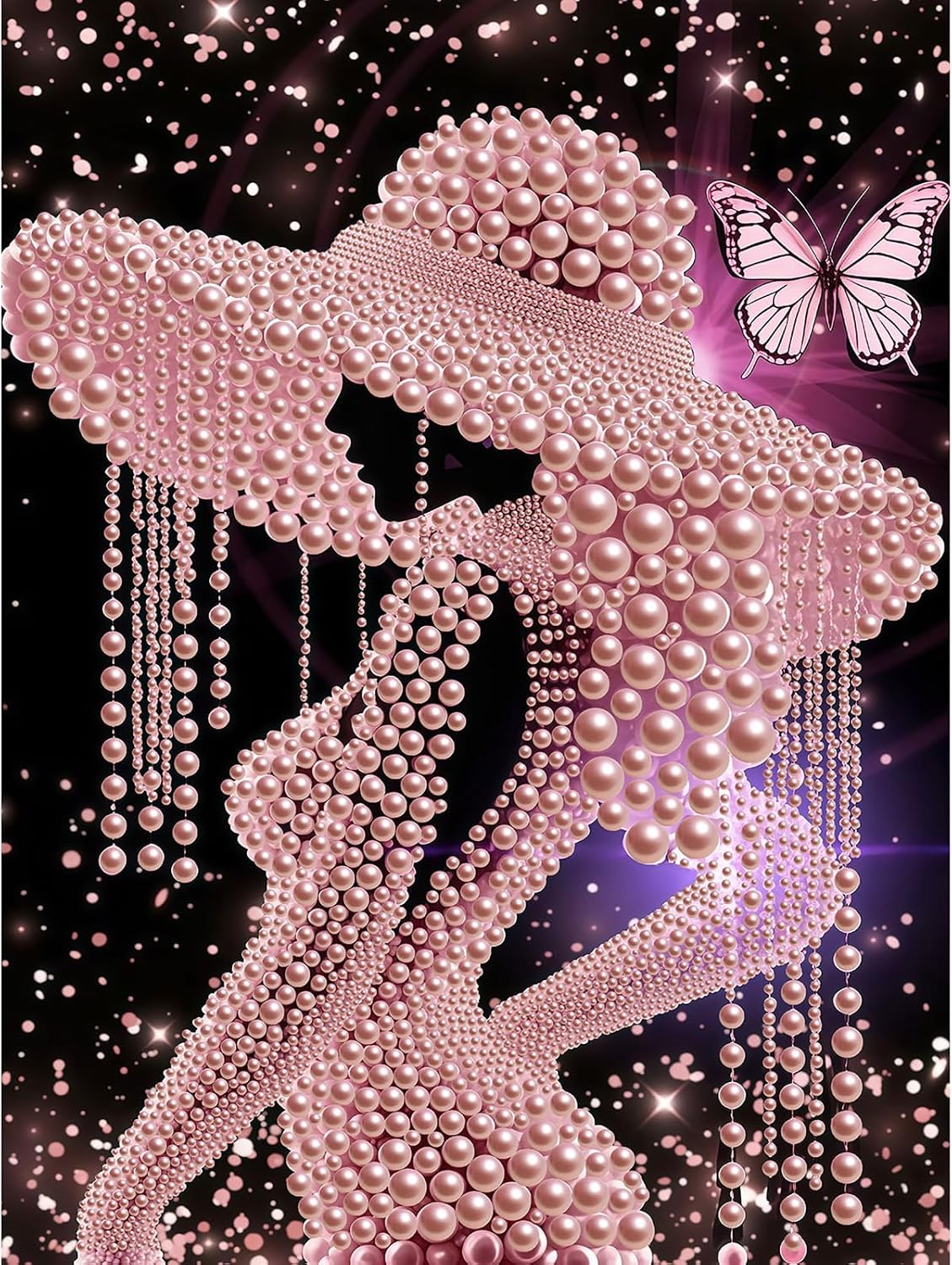 Sulunmo with Frame with Frame Diamond Art Kits for Adults,5D Pearl Art Diamond Painting Kits for Beginners,DIY Diamond Dots Pearl Paintings Picture Arts Craft (Pink Elegant Lady) 30x40cm