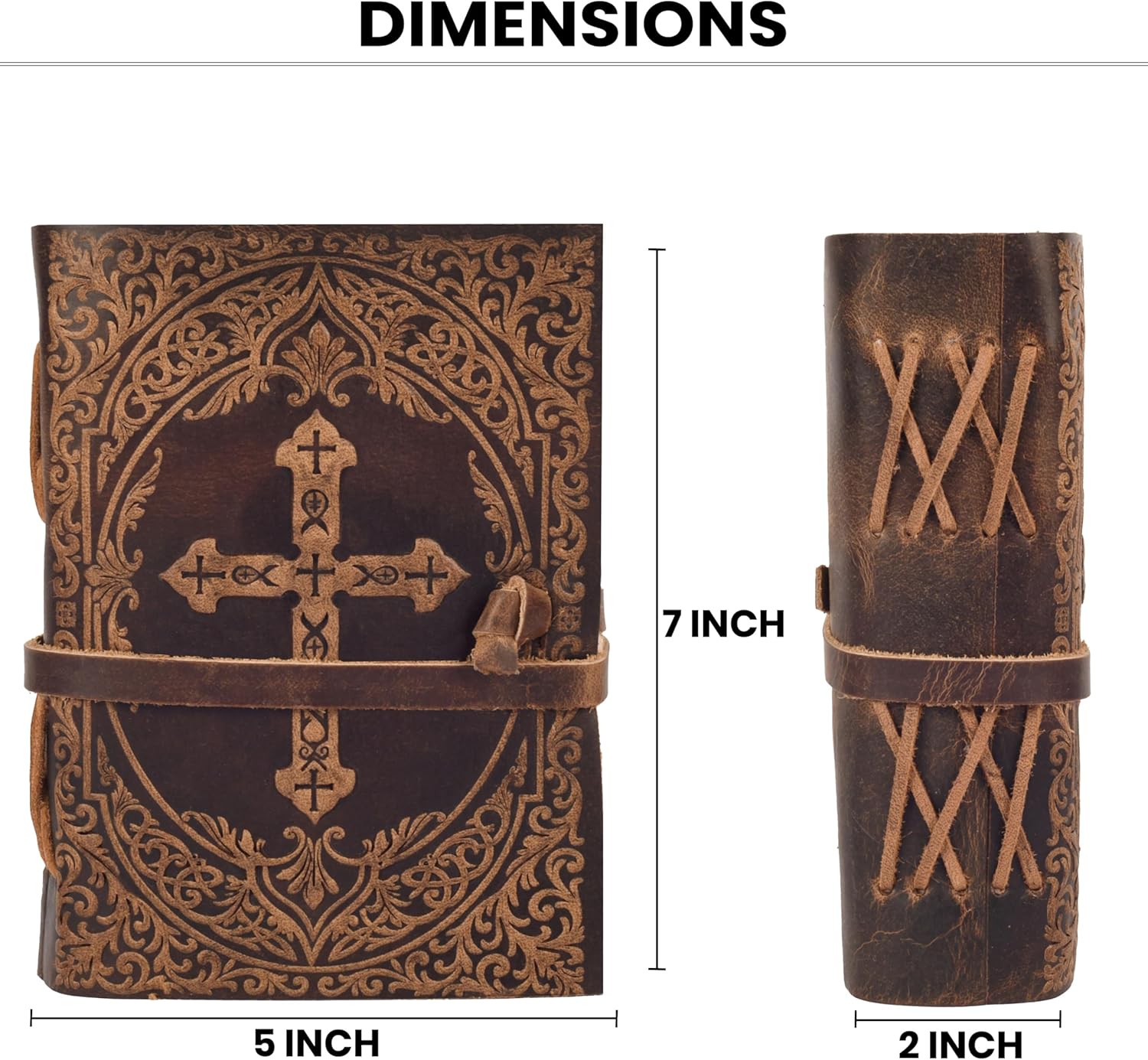 LEATHER VILLAGE Leather Bound Vintage Journal for Men & Women – Handmade Christian Cross Embossed Bible Journal - 200 Pages Antique Deckle Edge Watercolor Paper - Distressed Brown - 7X5 inches