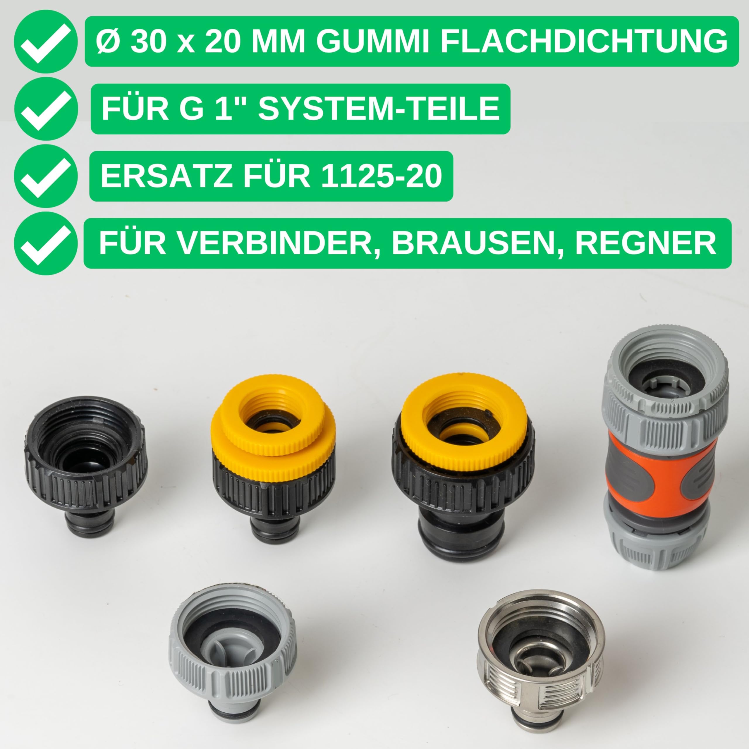 Replacement flat seals set, 12 pieces, for G 1" inch garden system parts, compatible with Gardena 33.3 mm tap connector, 2802 - Image 2