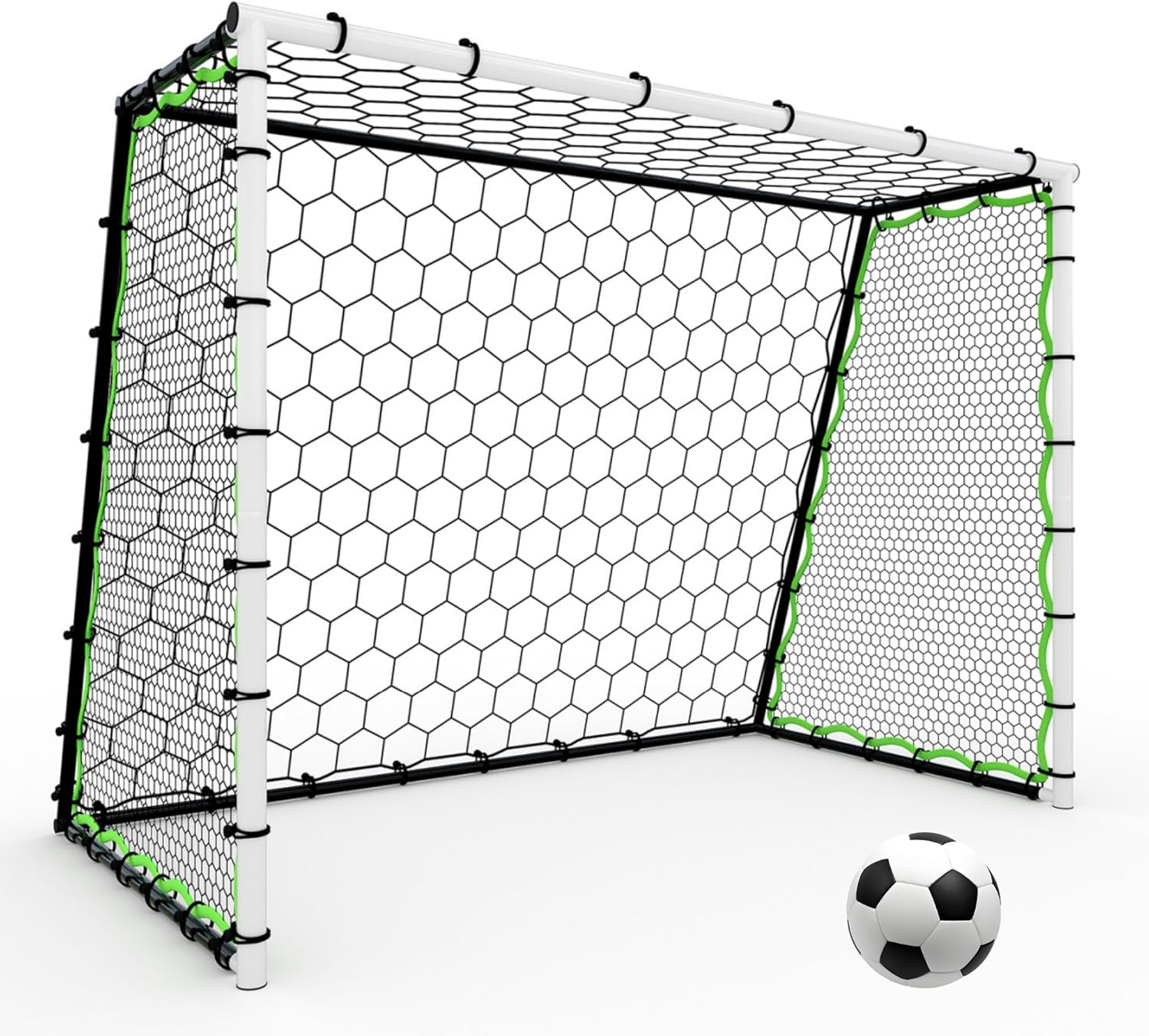 7x5Ft 3-in-1 Rebounder Net & Goal(Black+White), 12x6Ft Large Fiberglass net(Yellow), 2-Piece 6x4Ft Fiberglass Goals(Black+Yellow), 6x4Ft Goal with Painted Steel Frame(White), for All Ages & Levels