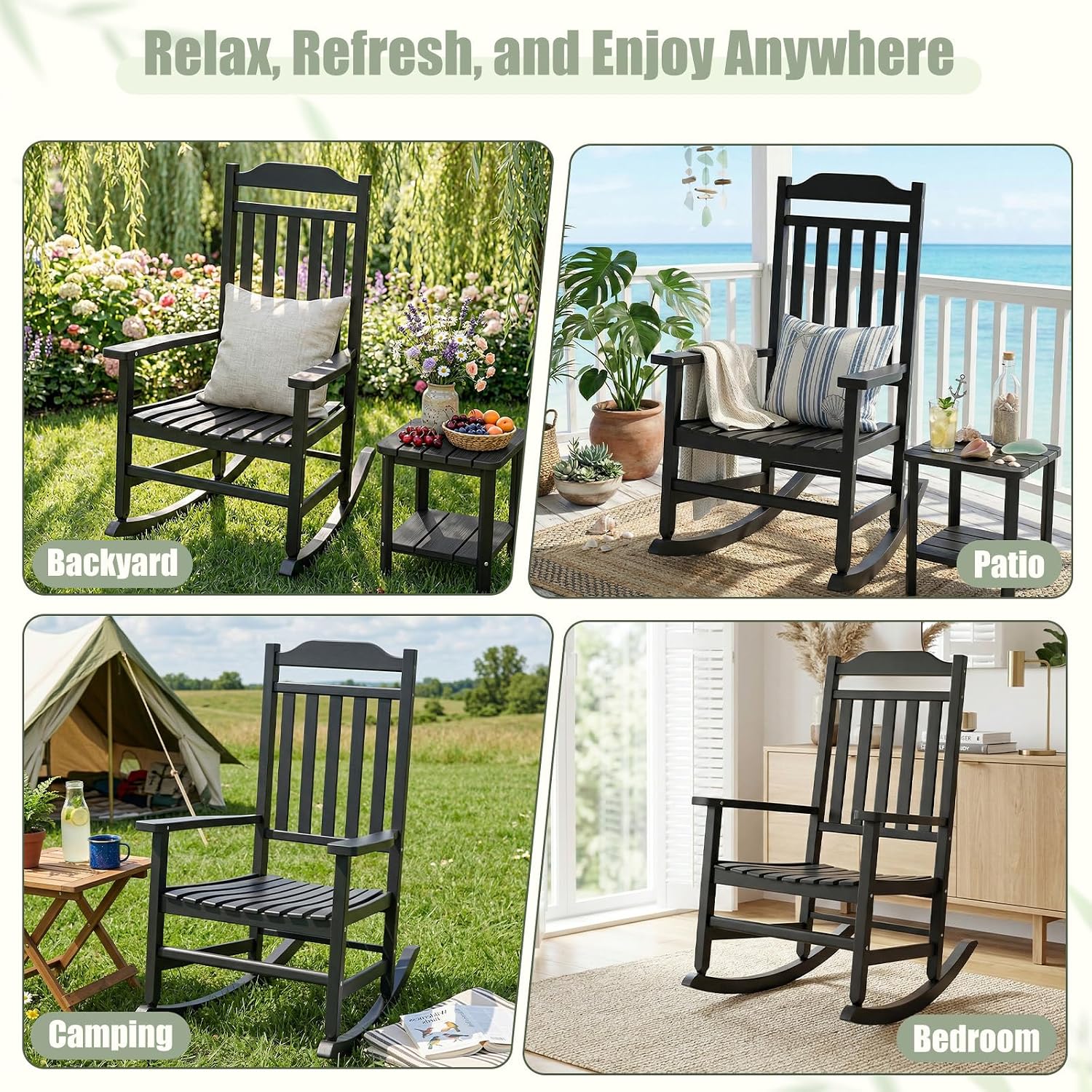EFU Outdoor Rocking Chairs Set of 2 with Side Table, Weatherproof Furniture | Oversized Ergonomic Front Porch Chairs Set of 2, Small Outdoor Table, All Weather Furniture for Proch, Lawn, Garden, Patio image 7
