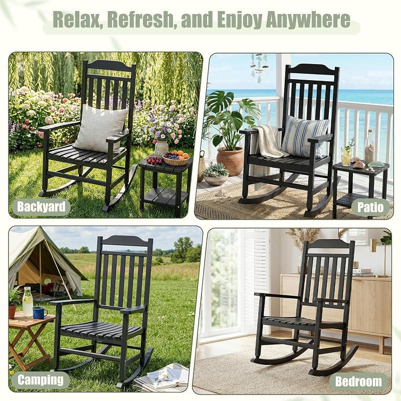 EFU Outdoor Rocking Chairs Set of 2 with Side Table, Weatherproof Furniture image 7